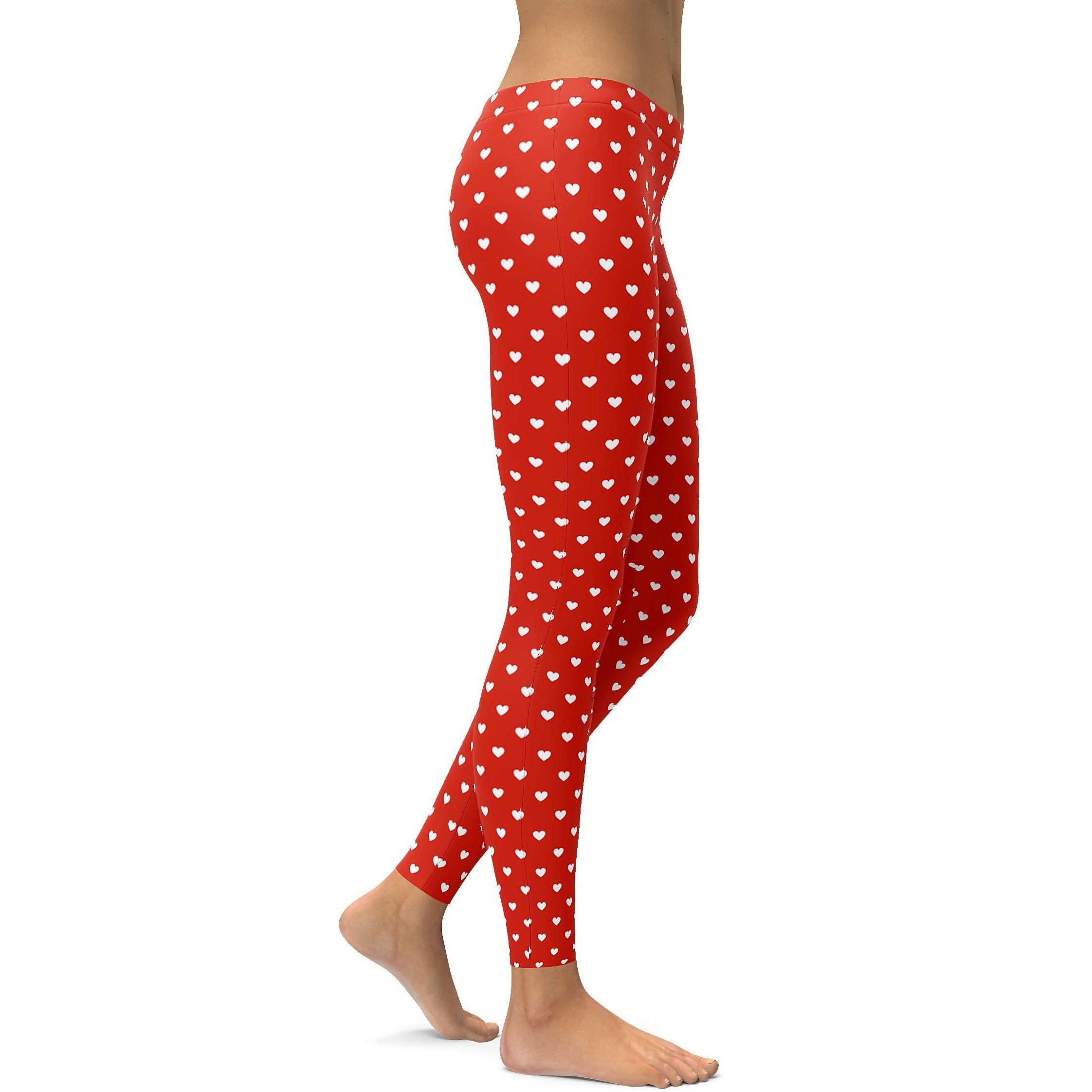 White Mini Hearts Red Leggings - GearBunch Leggings / Yoga Pants