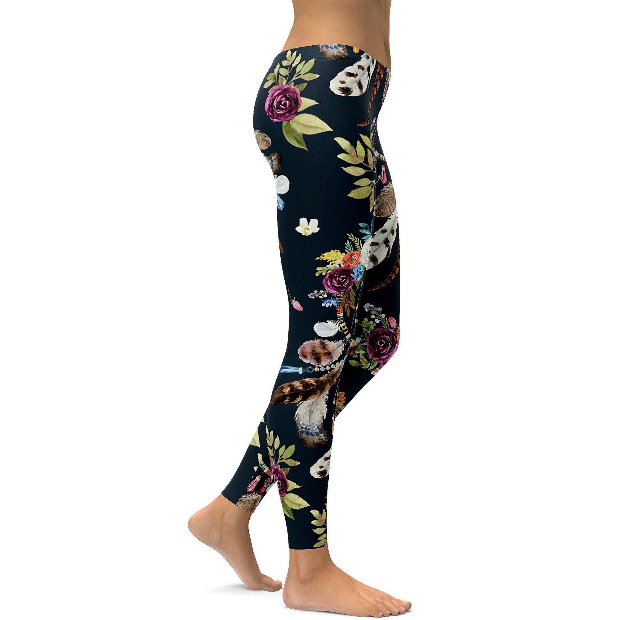 Womens Workout Yoga Boho Dreamcatcher and Flowers Leggings