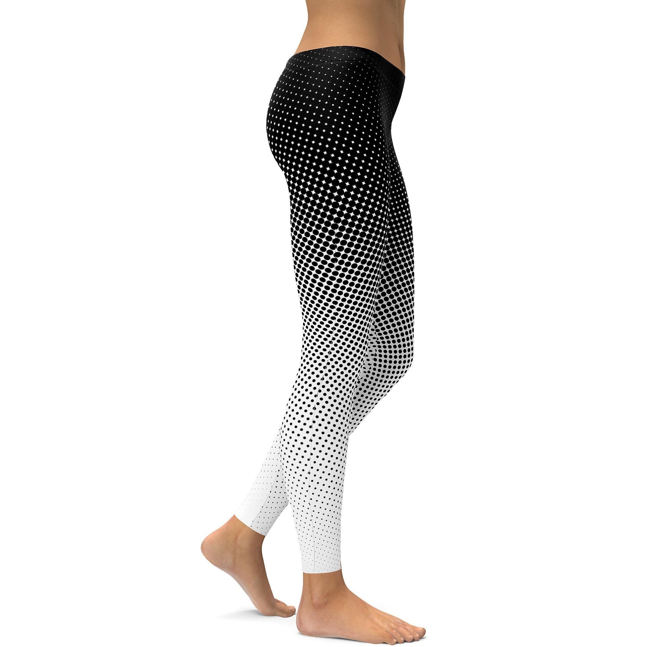 Womens Workout Yoga B&W Halftone Leggings Black/White | Gear Bunch