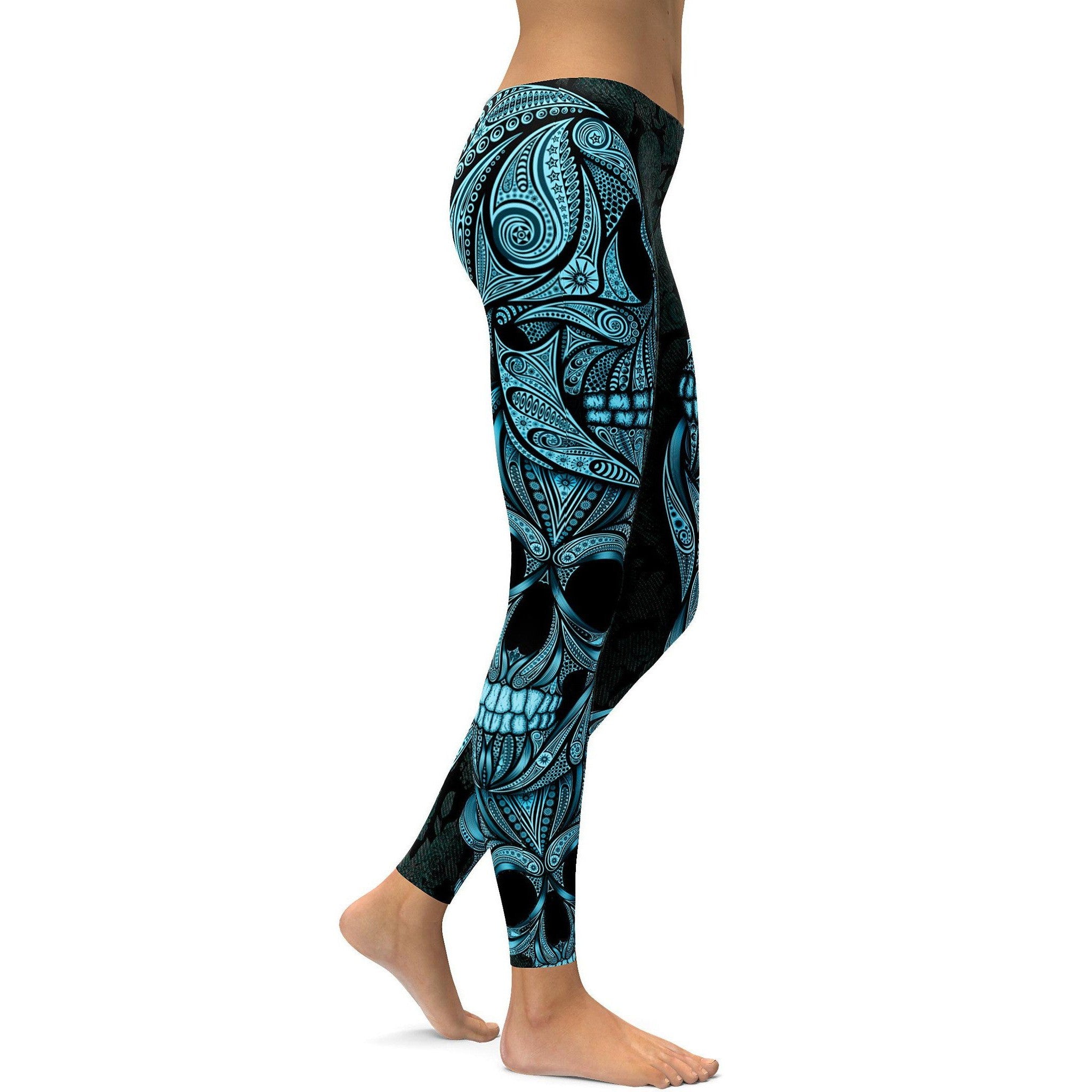 Blue & Black Ornamental Skull Leggings