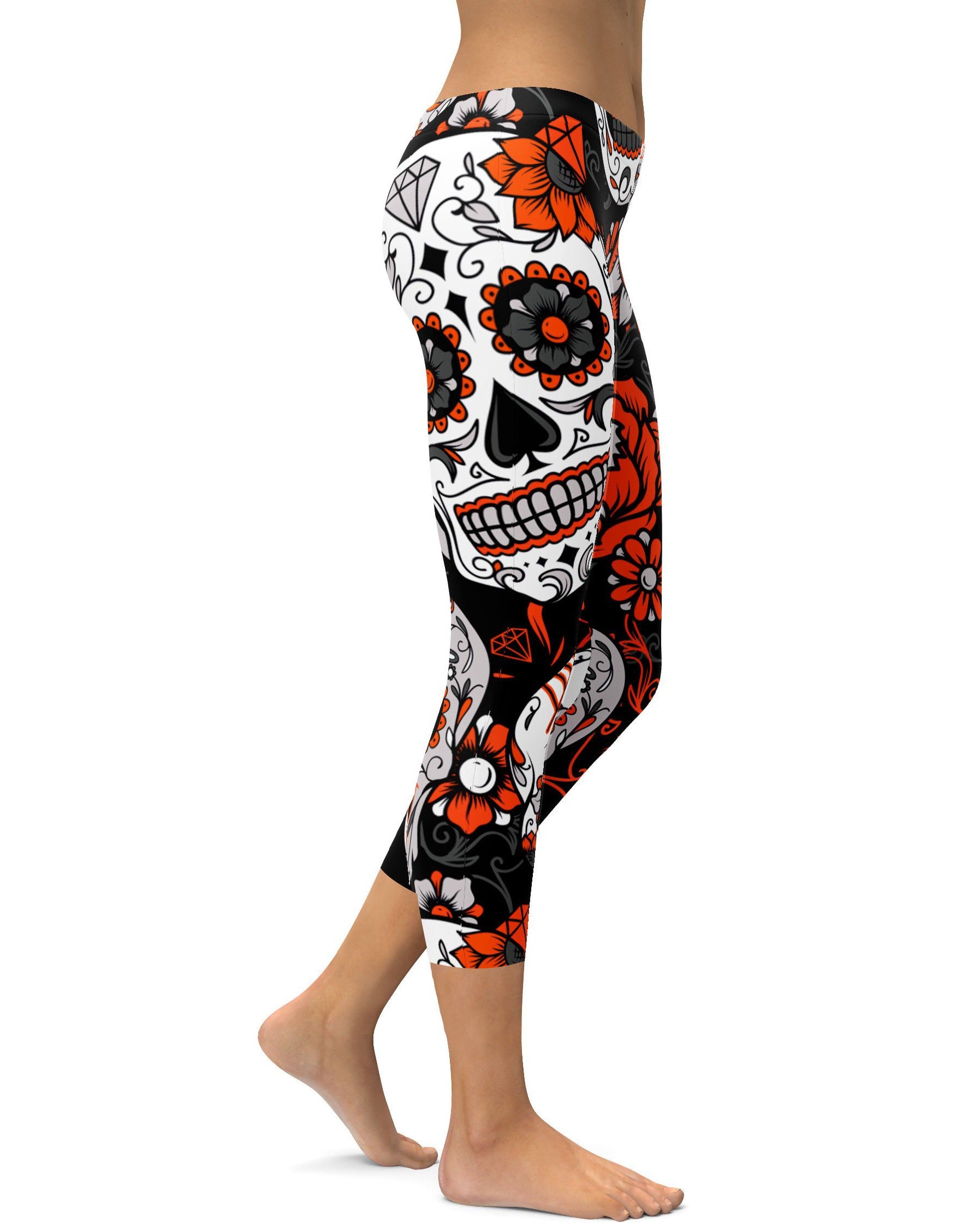 Orange Sugar Skull Capris - GearBunch Leggings / Yoga Pants