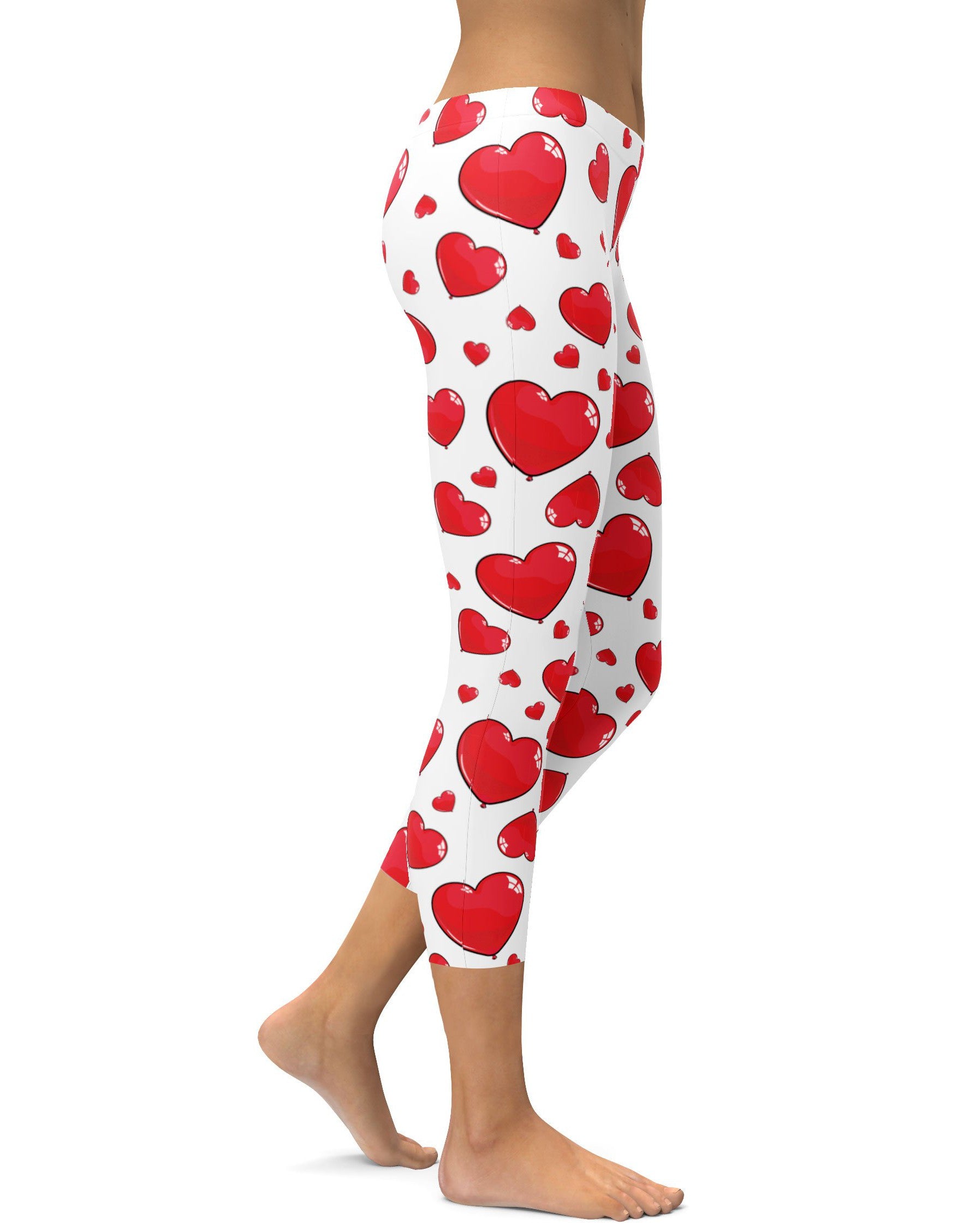 Red Heart Shaped Balloon Capris - GearBunch Leggings / Yoga Pants