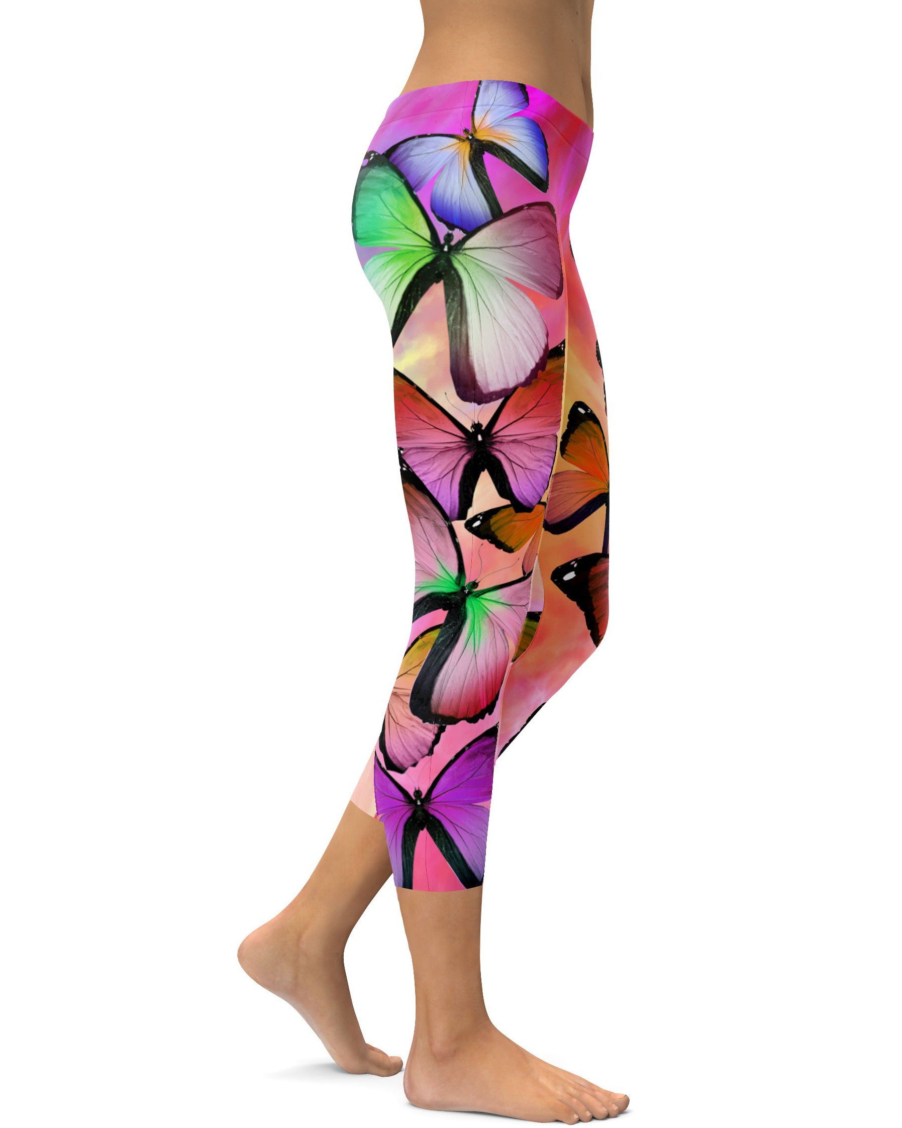 Colorful Butterflies Capris - GearBunch Leggings / Yoga Pants