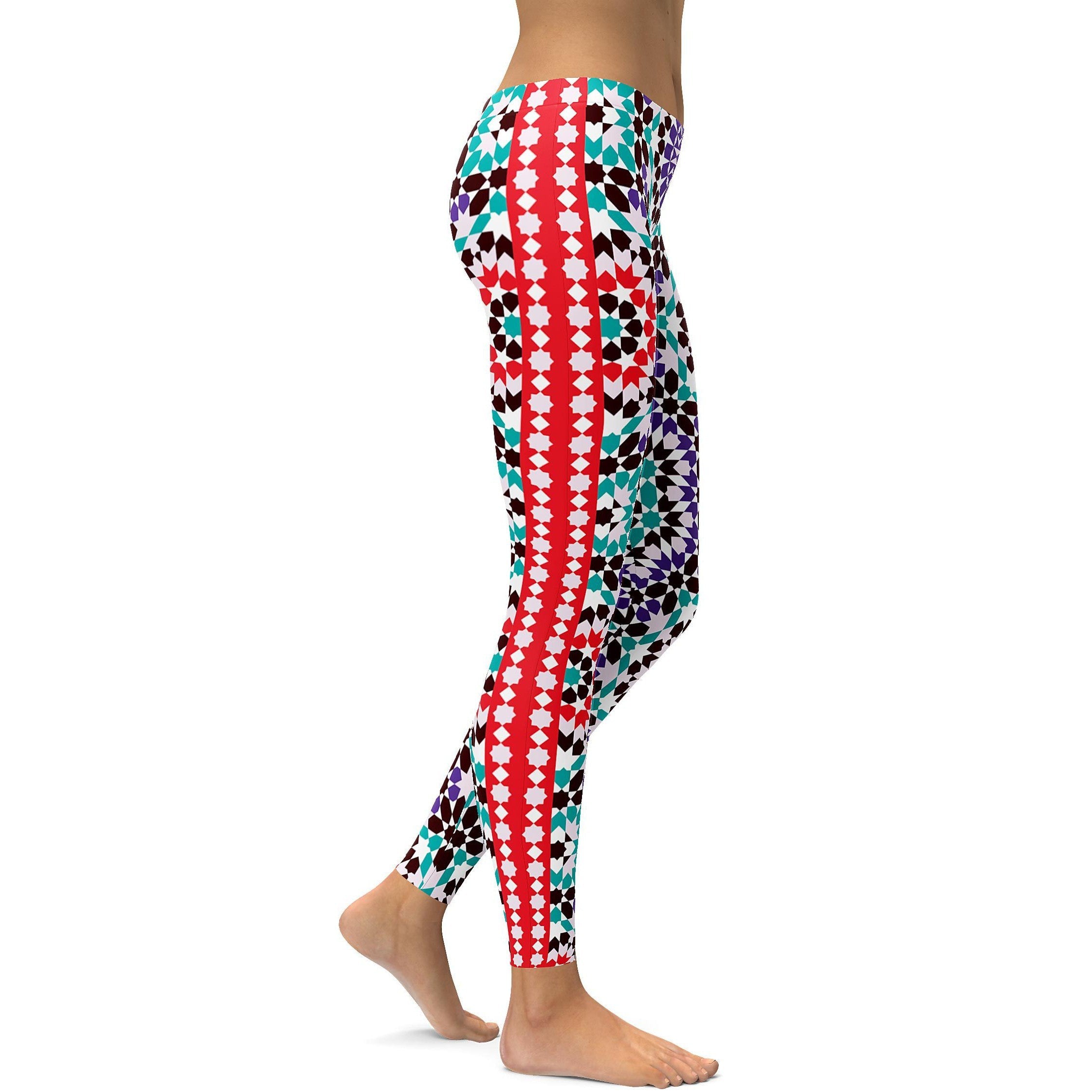 Womens Workout Yoga Arabic Mosaic Leggings White/Red/Black/Sky Blue