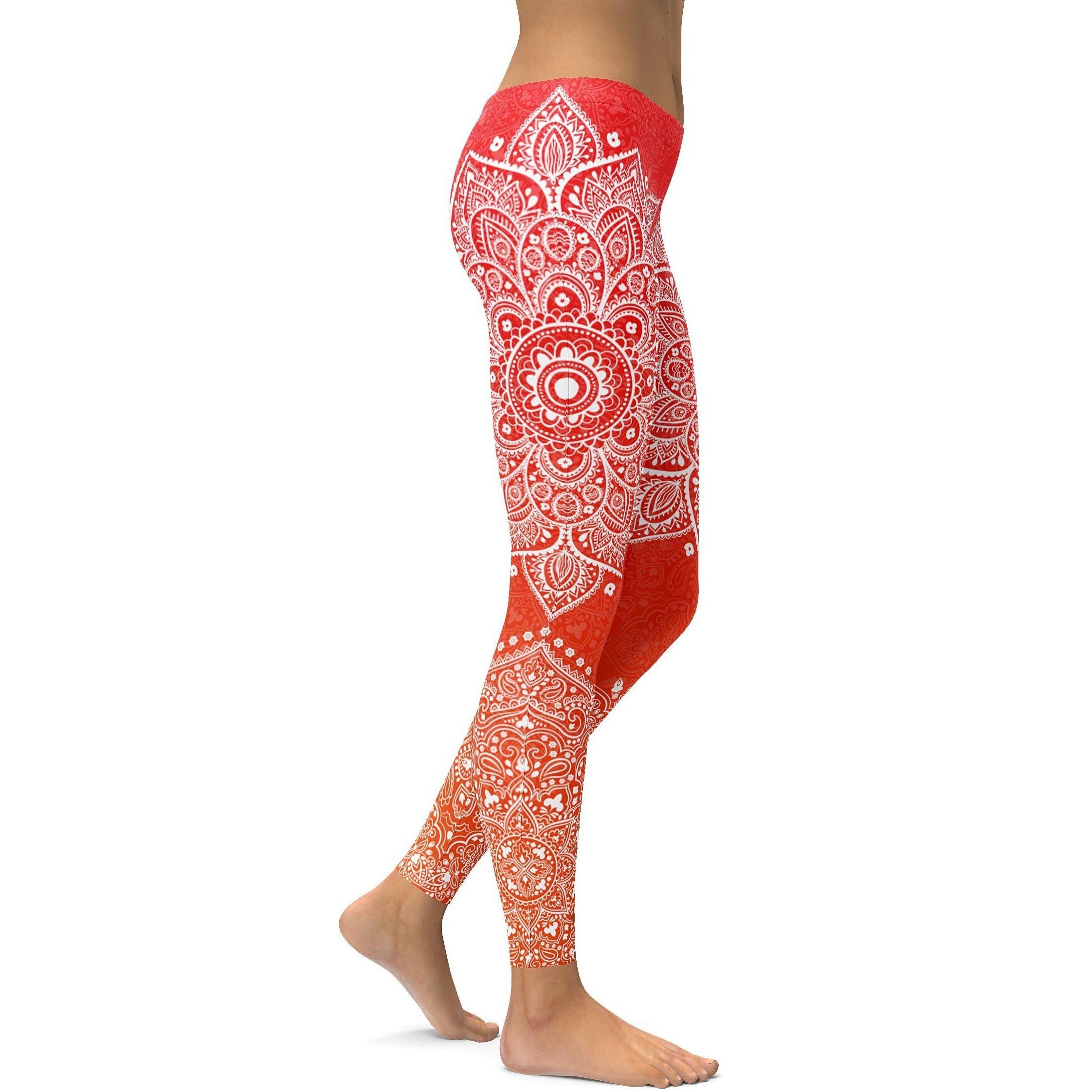 Red to Orange Mandala Leggings - GearBunch Leggings / Yoga Pants