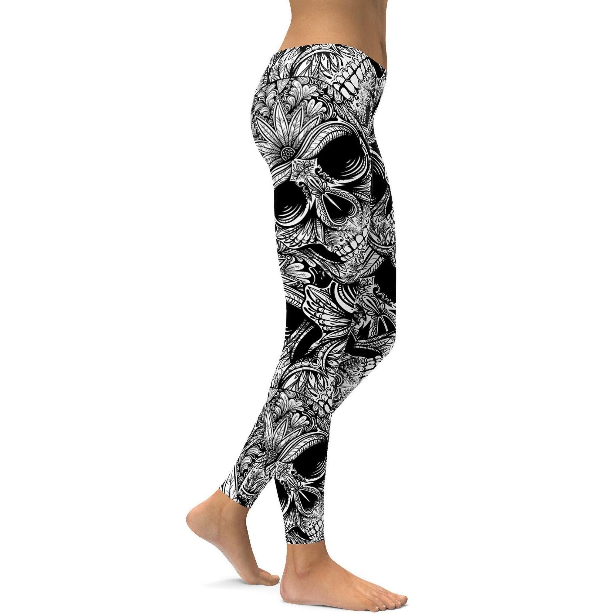 GearBunch | Ornamental Patterned White Skull Leggings 