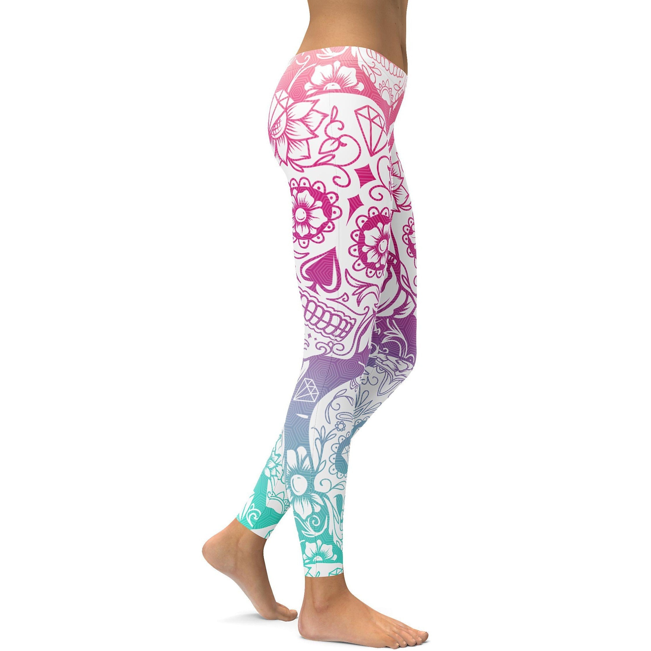 Bright Sugar Skull Leggings - GearBunch Leggings / Yoga Pants