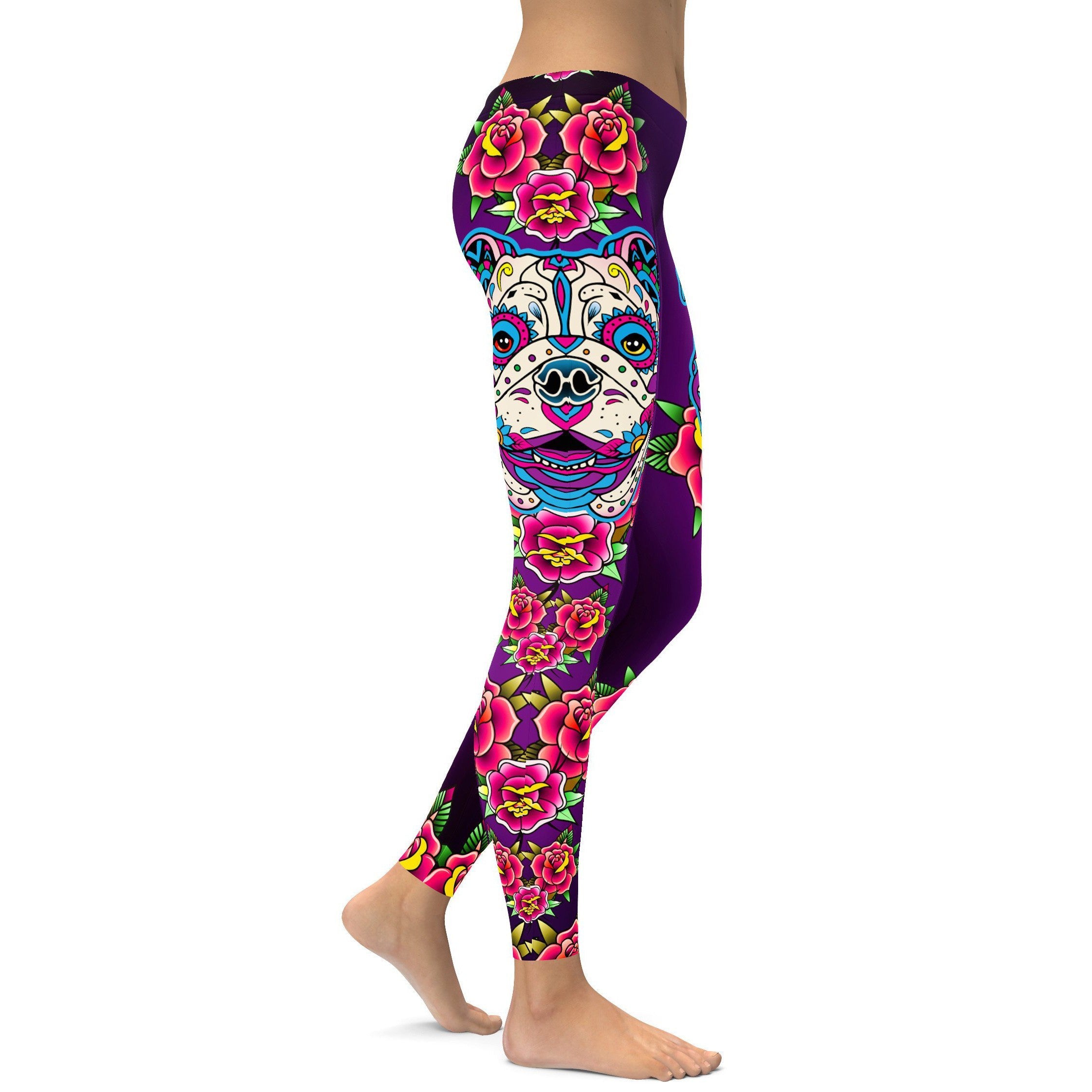 Sugar Skull Bulldog Leggings - GearBunch Leggings / Yoga Pants