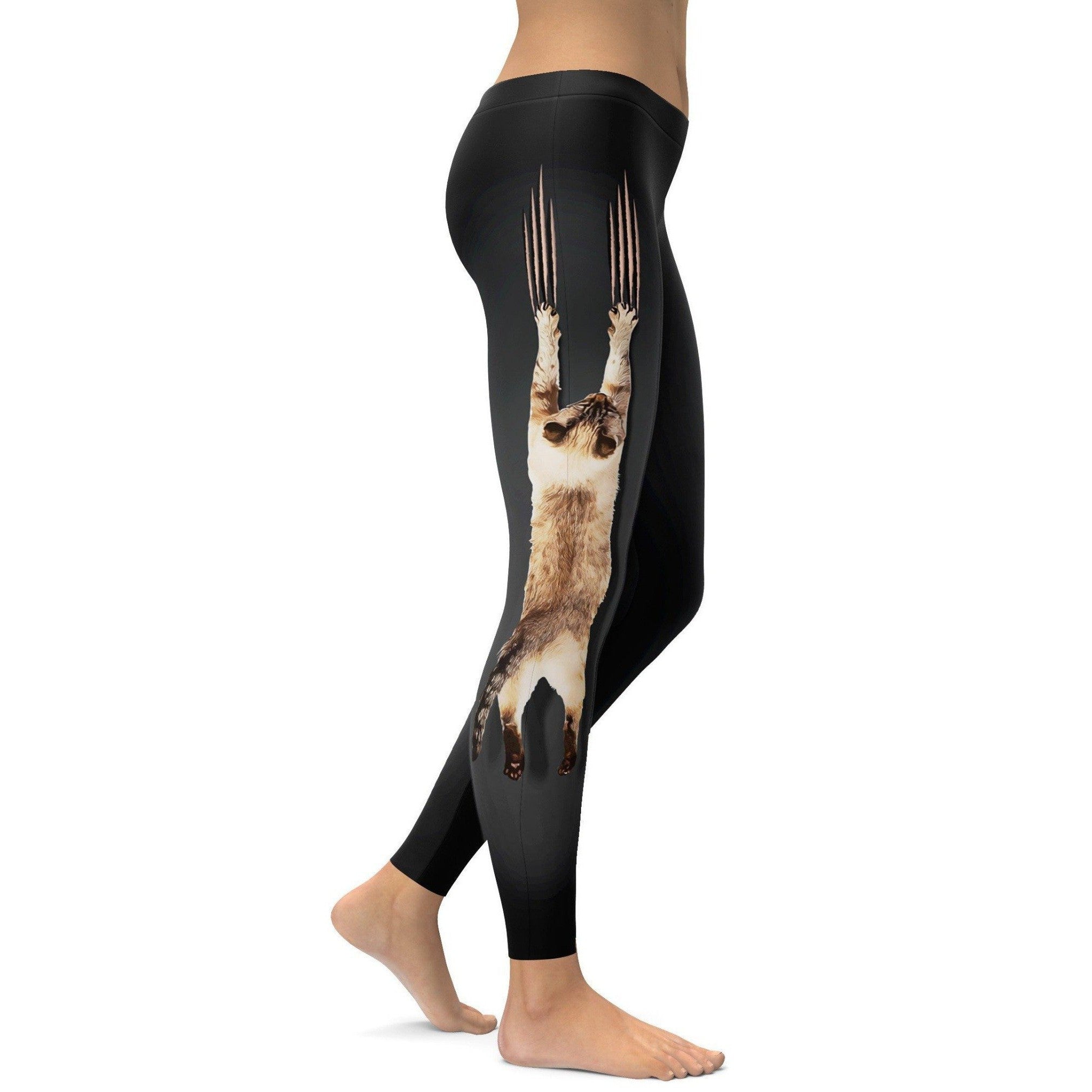 Womens Workout Yoga Scratching Cat Leggings Black/White | Gearbunch.com