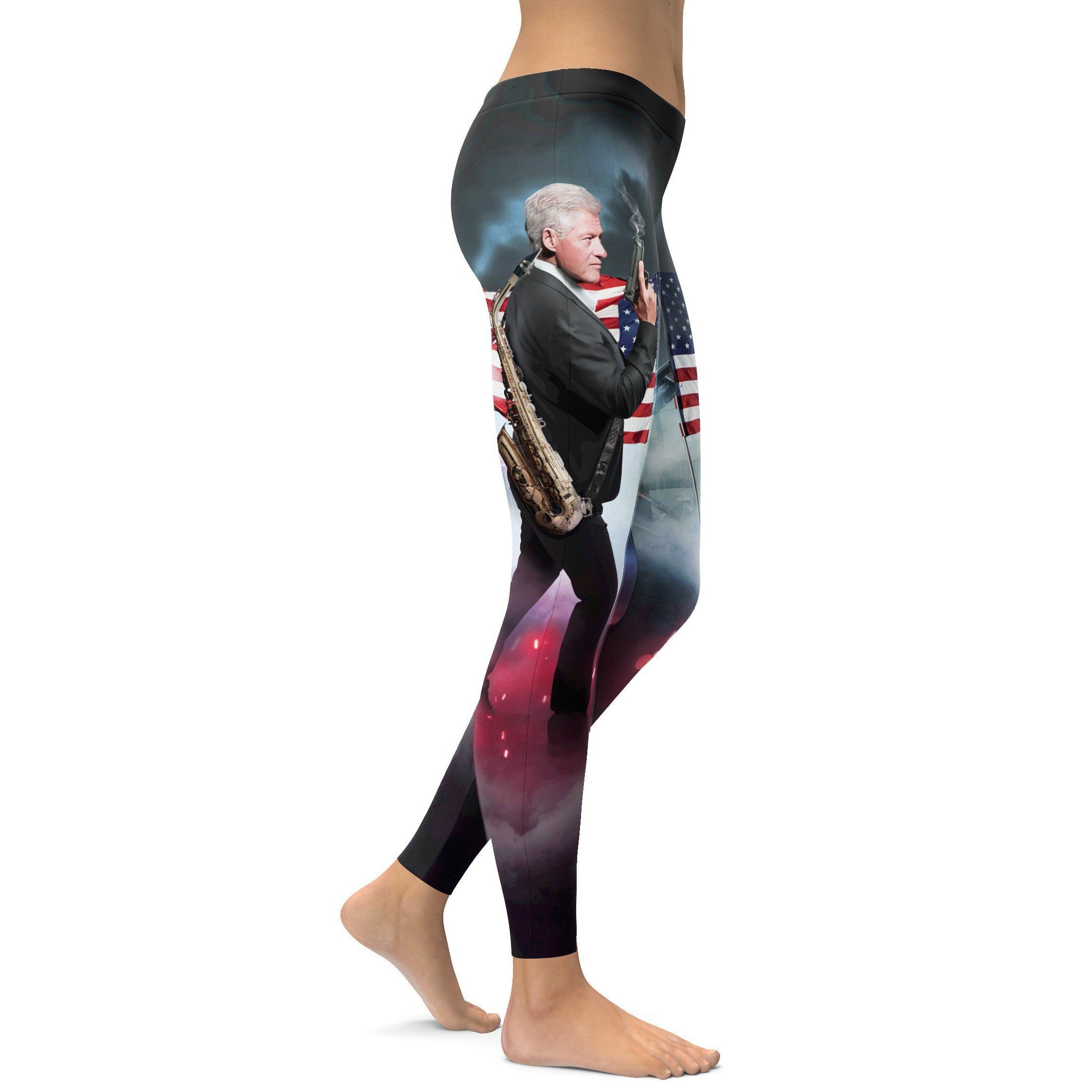 Womens Workout Yoga American Pride Clinton Leggings Black/Red/Blue | Gear Bunch