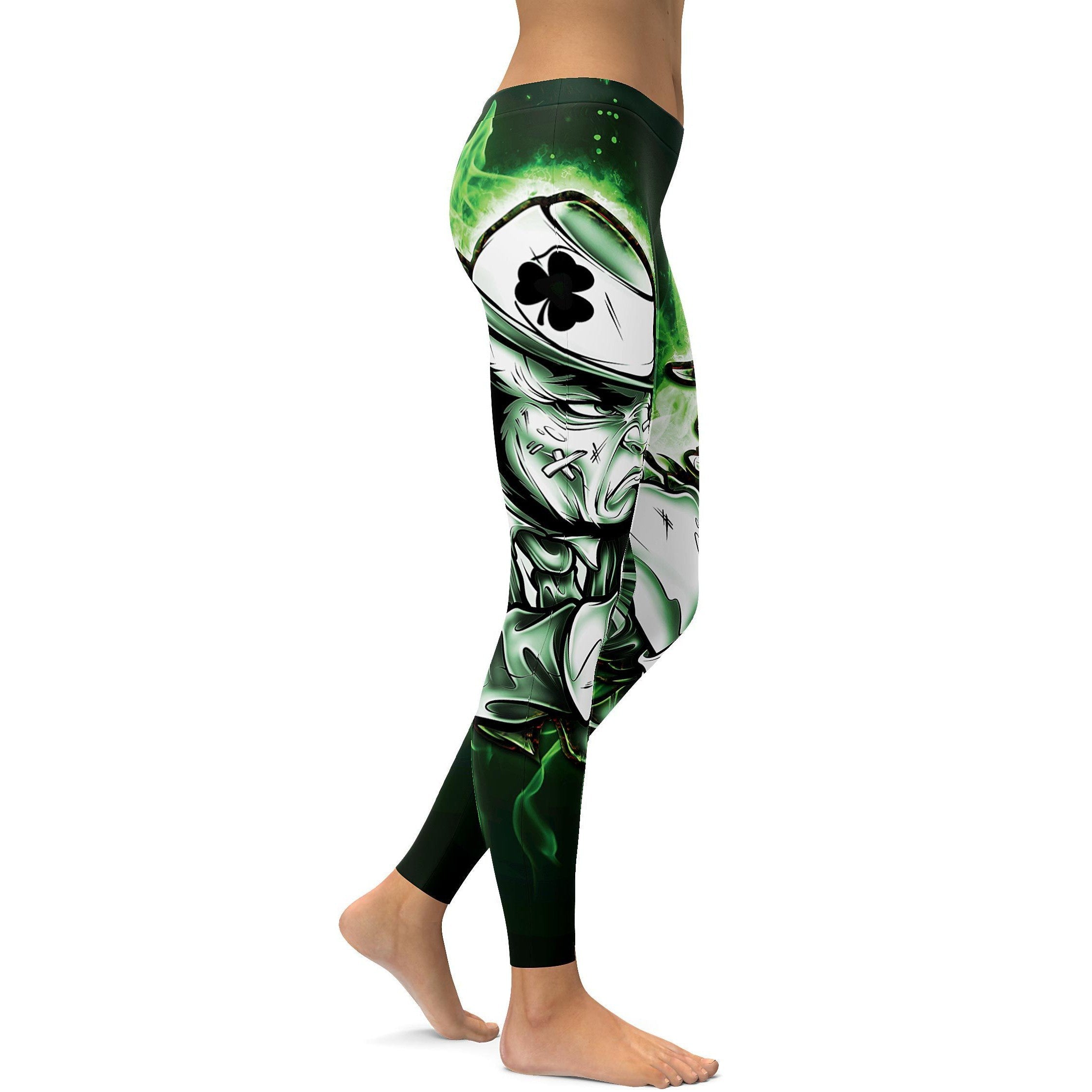 Womens Workout Yoga Leprechaun Leggings Green/White/Black | Gearbunch.com