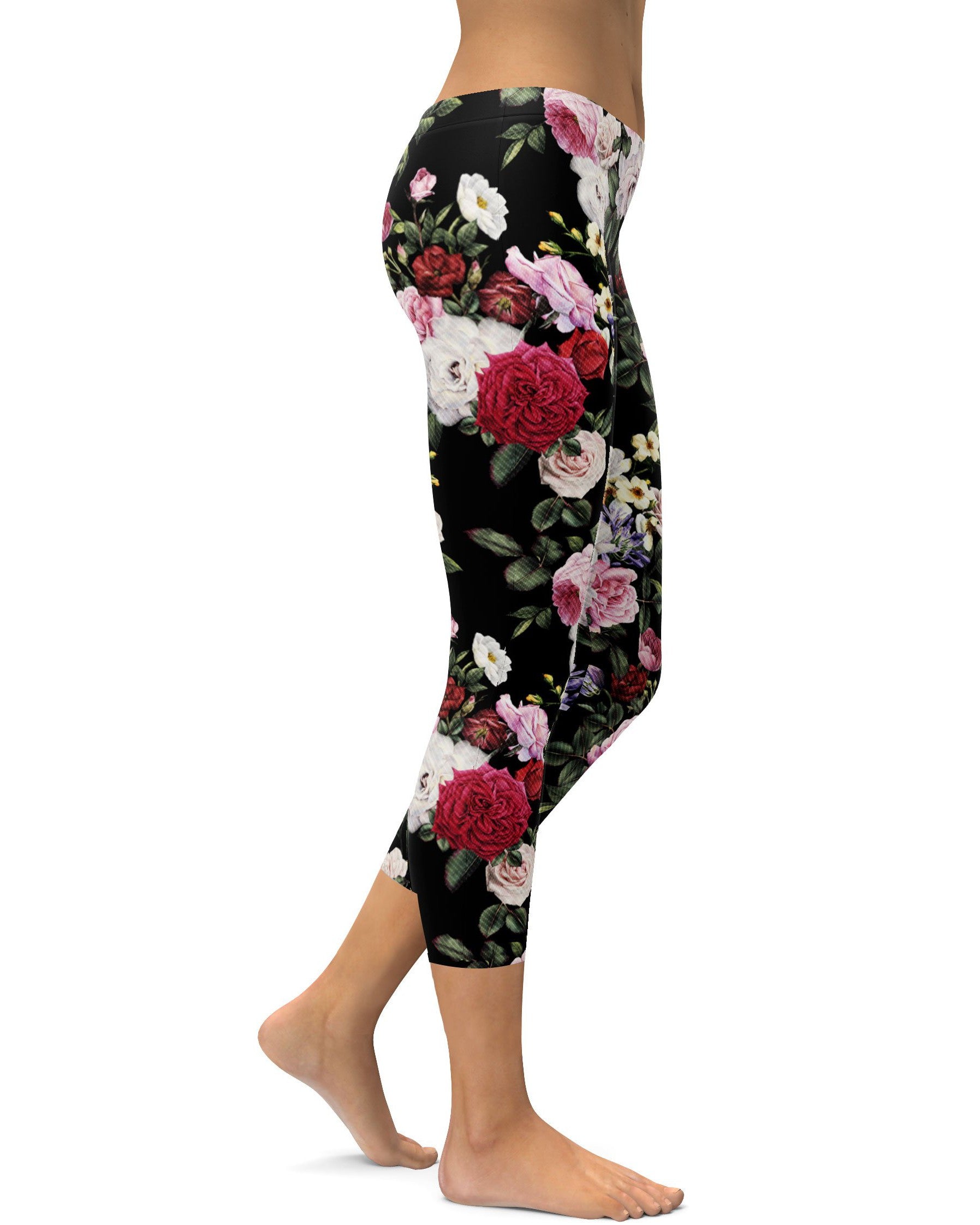 Colorful Roses Capris - GearBunch Leggings / Yoga Pants