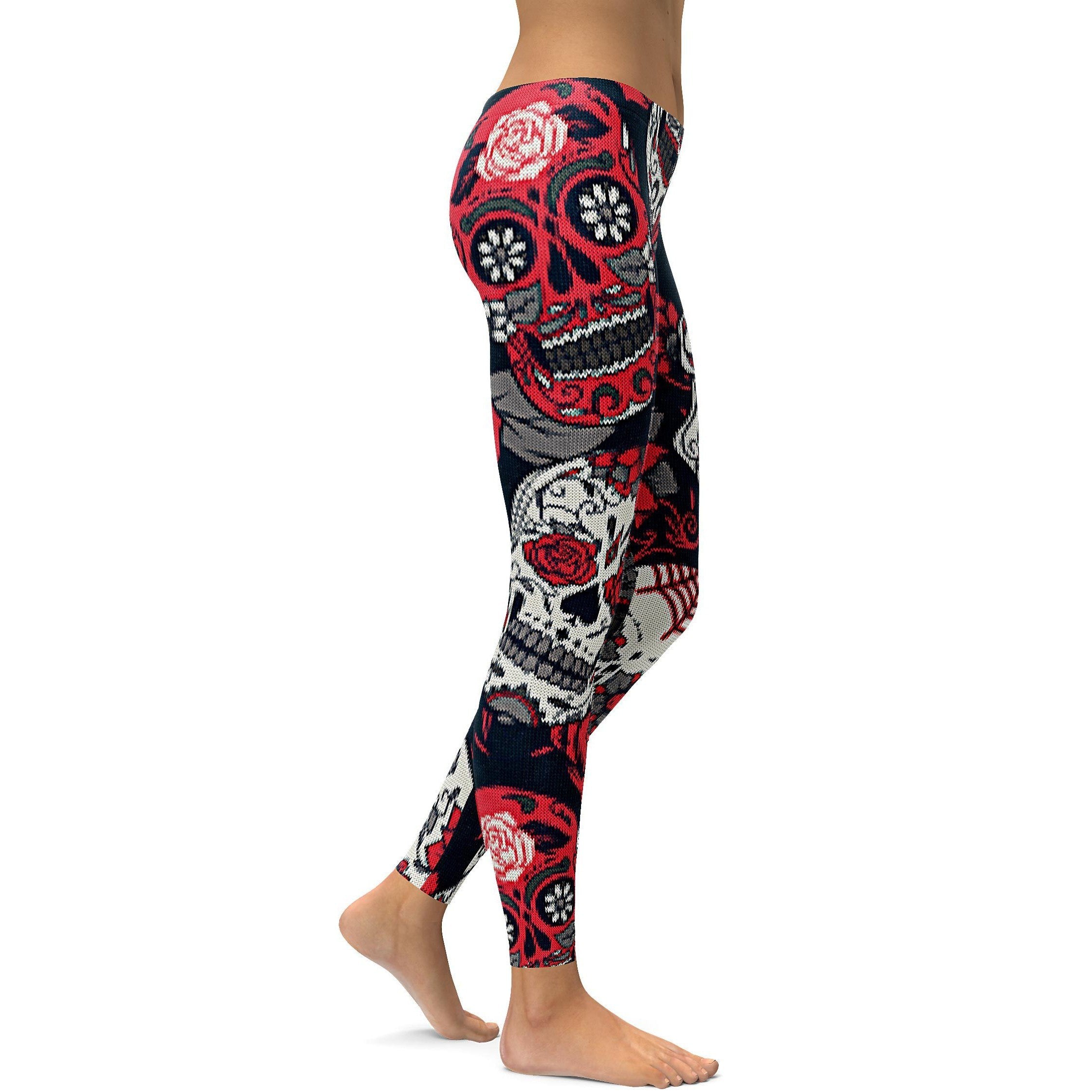 Ugly Christmas Leggings -  Pink Sugar Skull - GearBunch Leggings / Yoga Pants