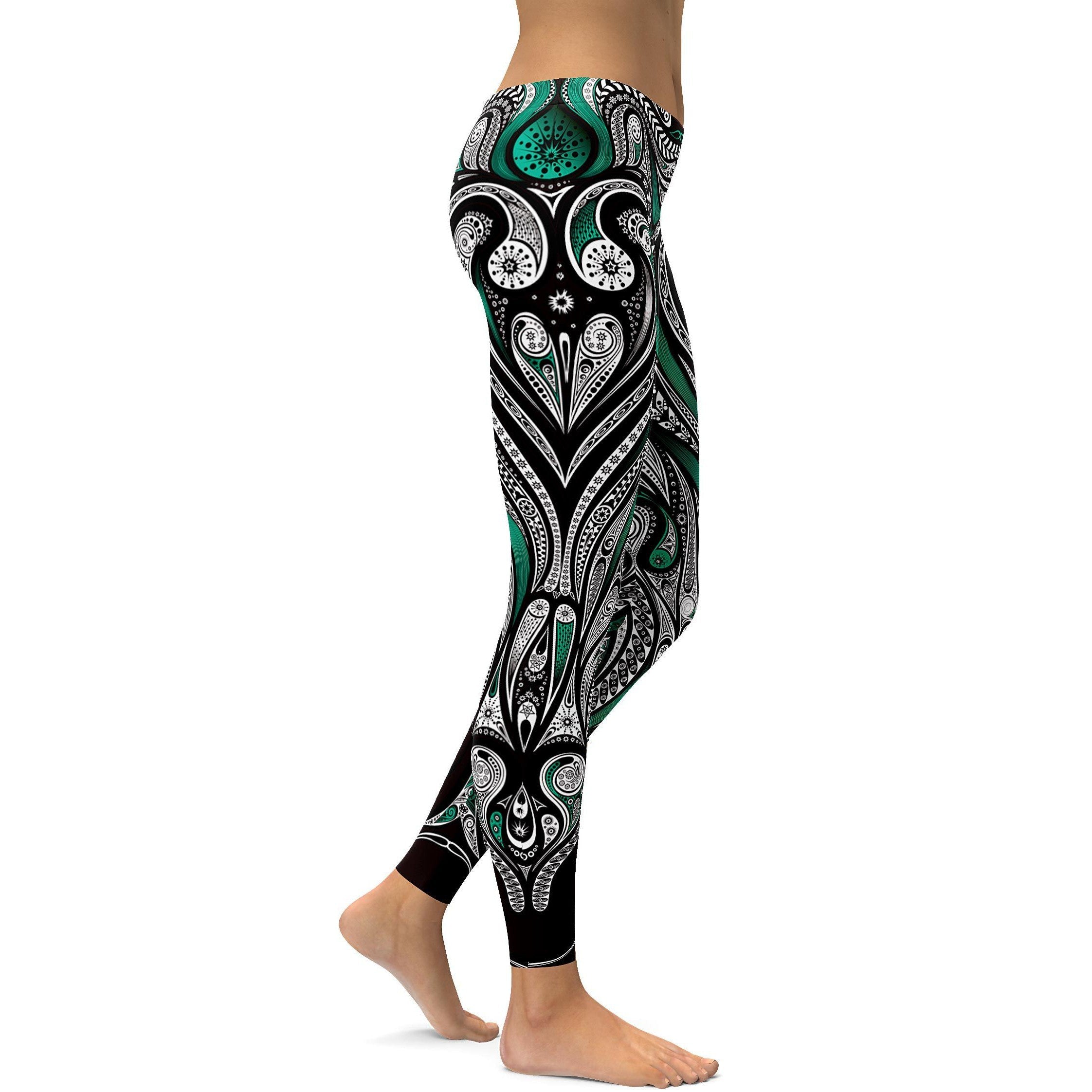 Teal Ornament Pattern Leggings - GearBunch Leggings / Yoga Pants