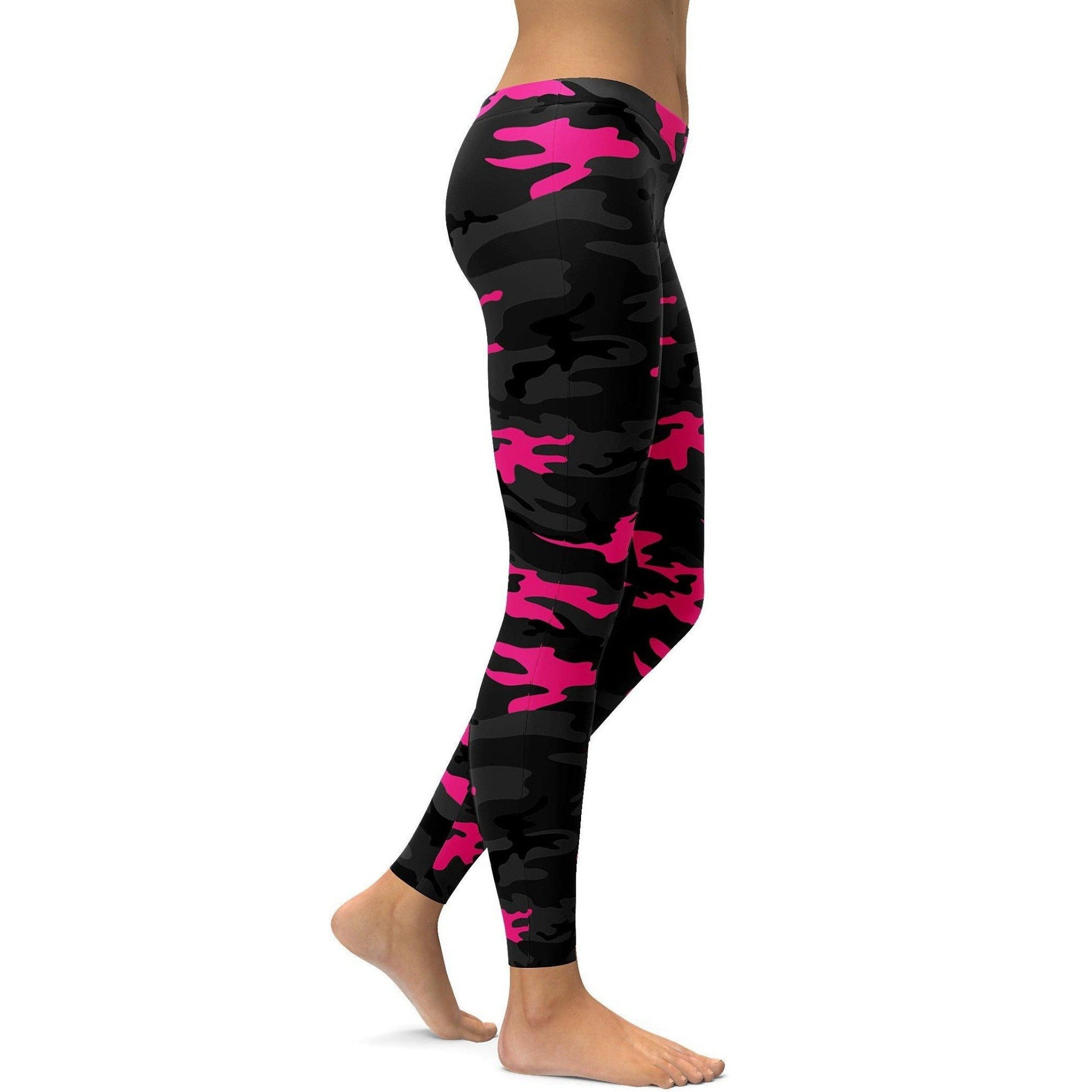 Womens Workout Yoga Dark Pink Camo Leggings Black/Pink/Grey | Gearbunch.com