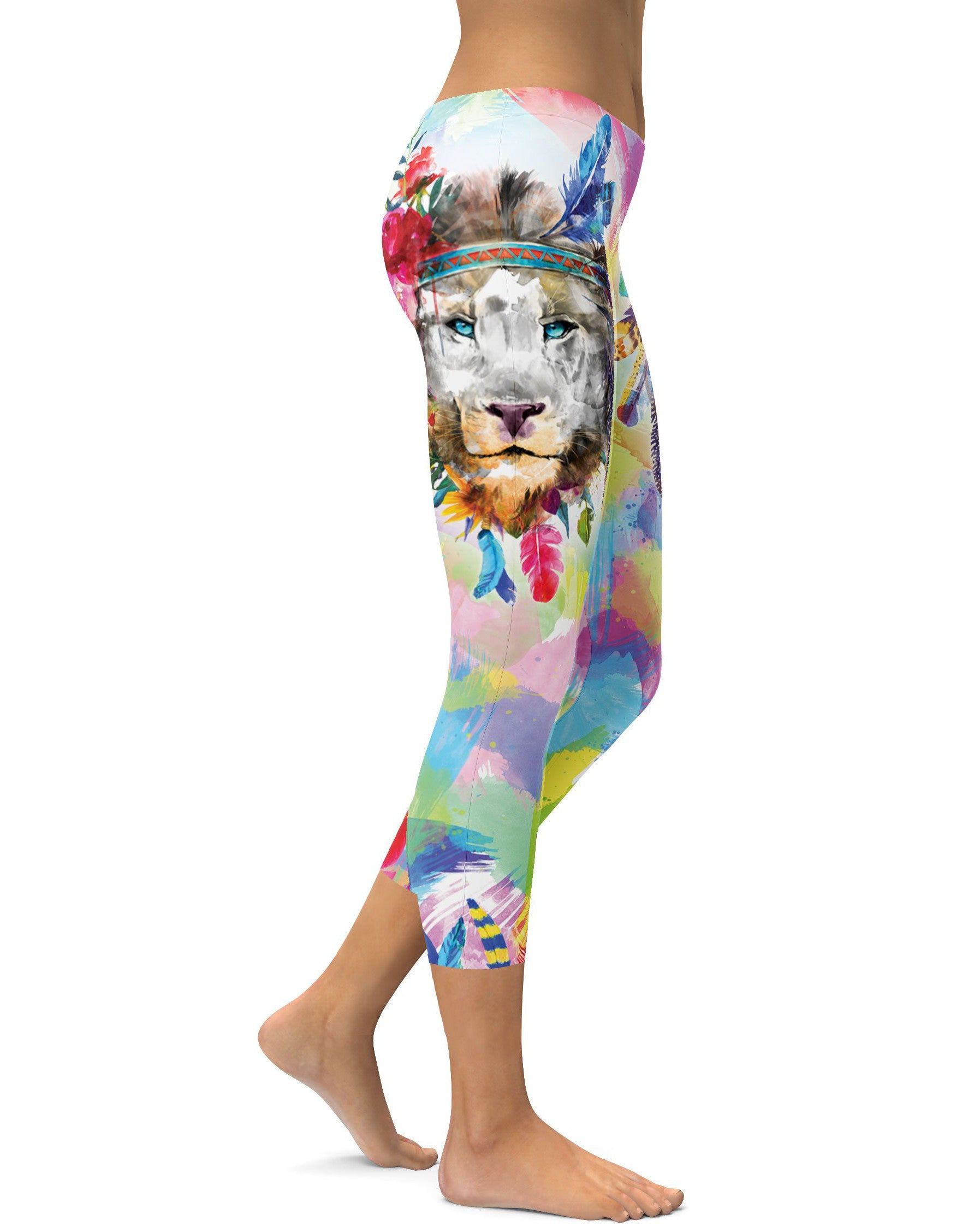 Watercolor Colorful Lion Capris