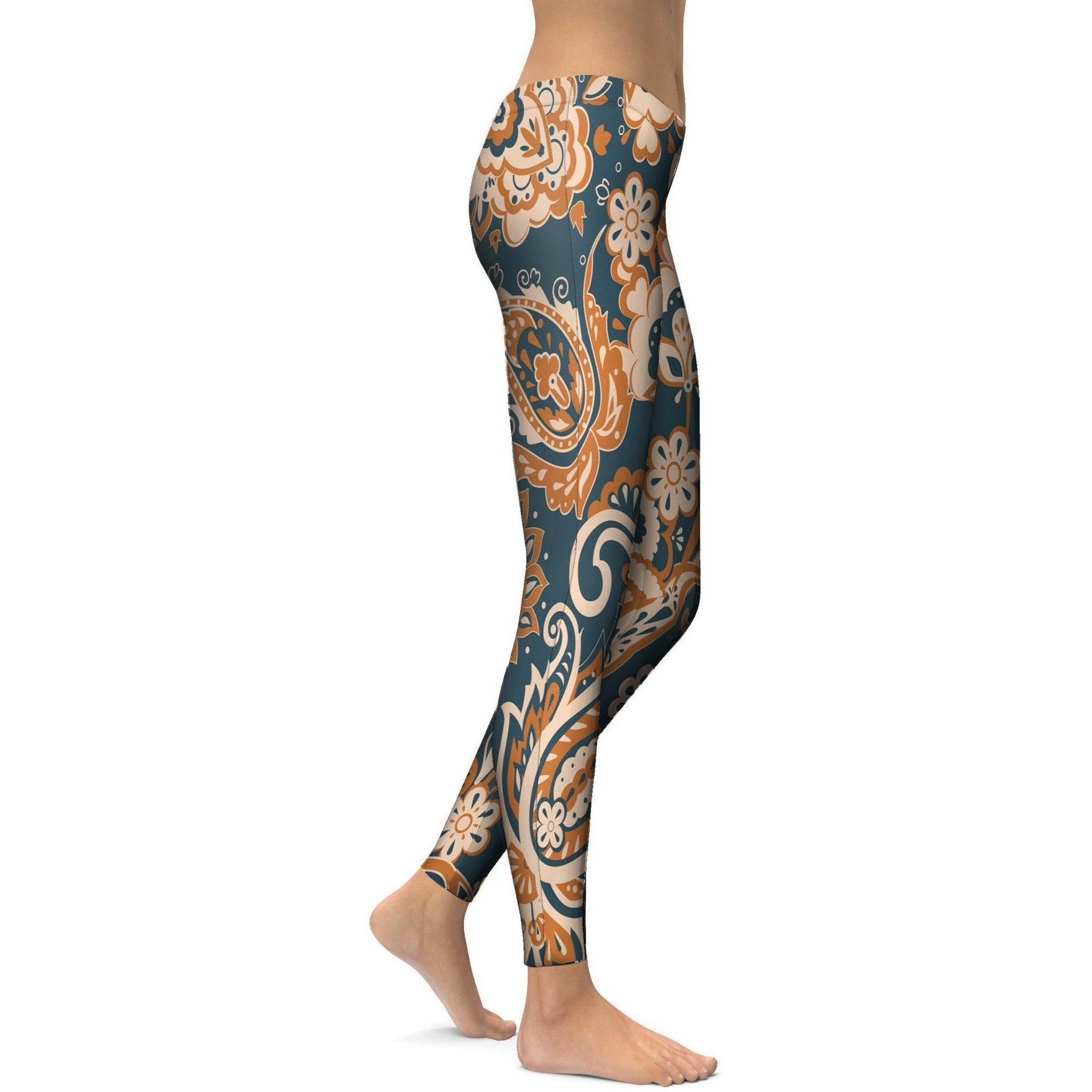 Orange Paisley Leggings | Gearbunch