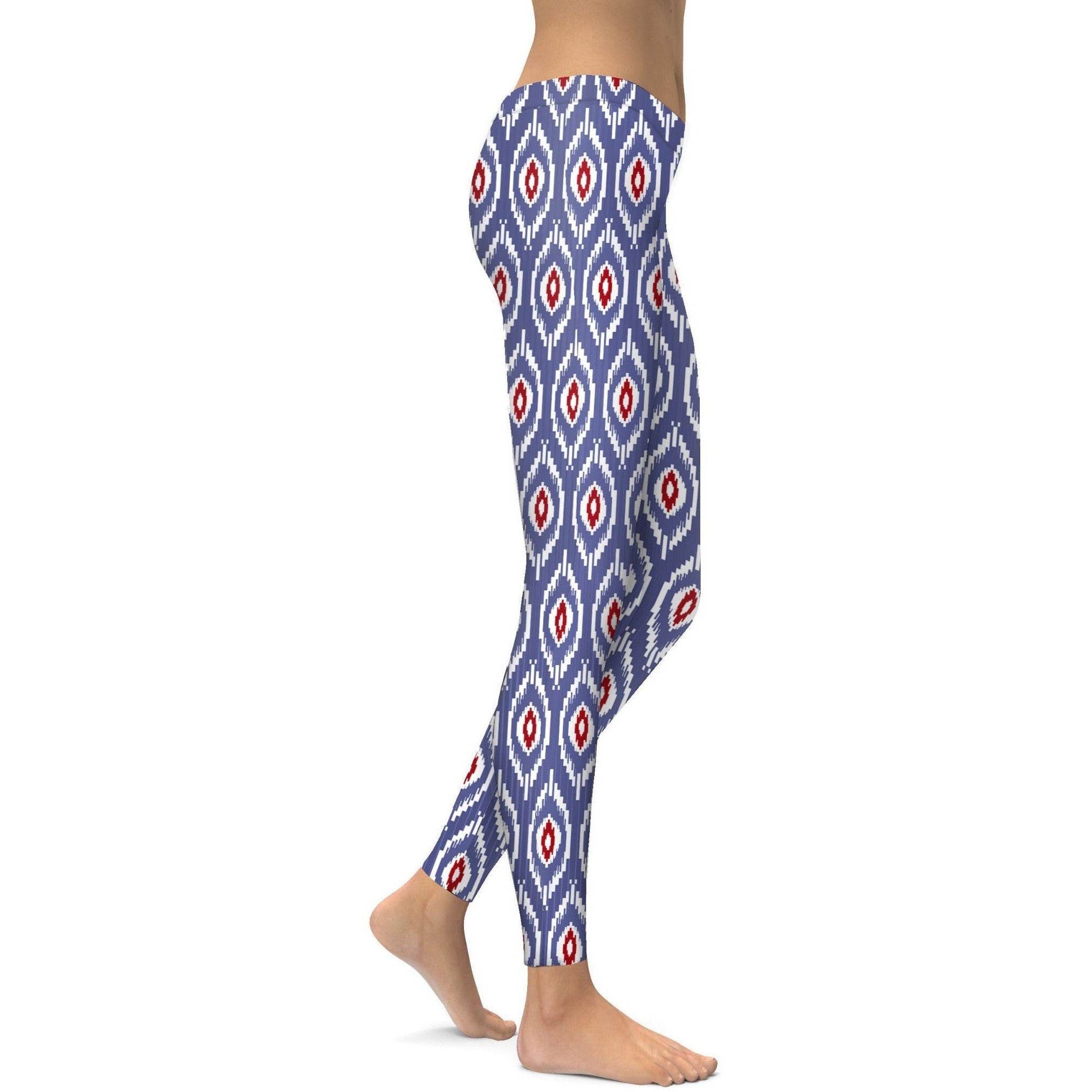 Womens Workout Yoga Batik Inspired Leggings White/Red/Azure | Gear Bunch