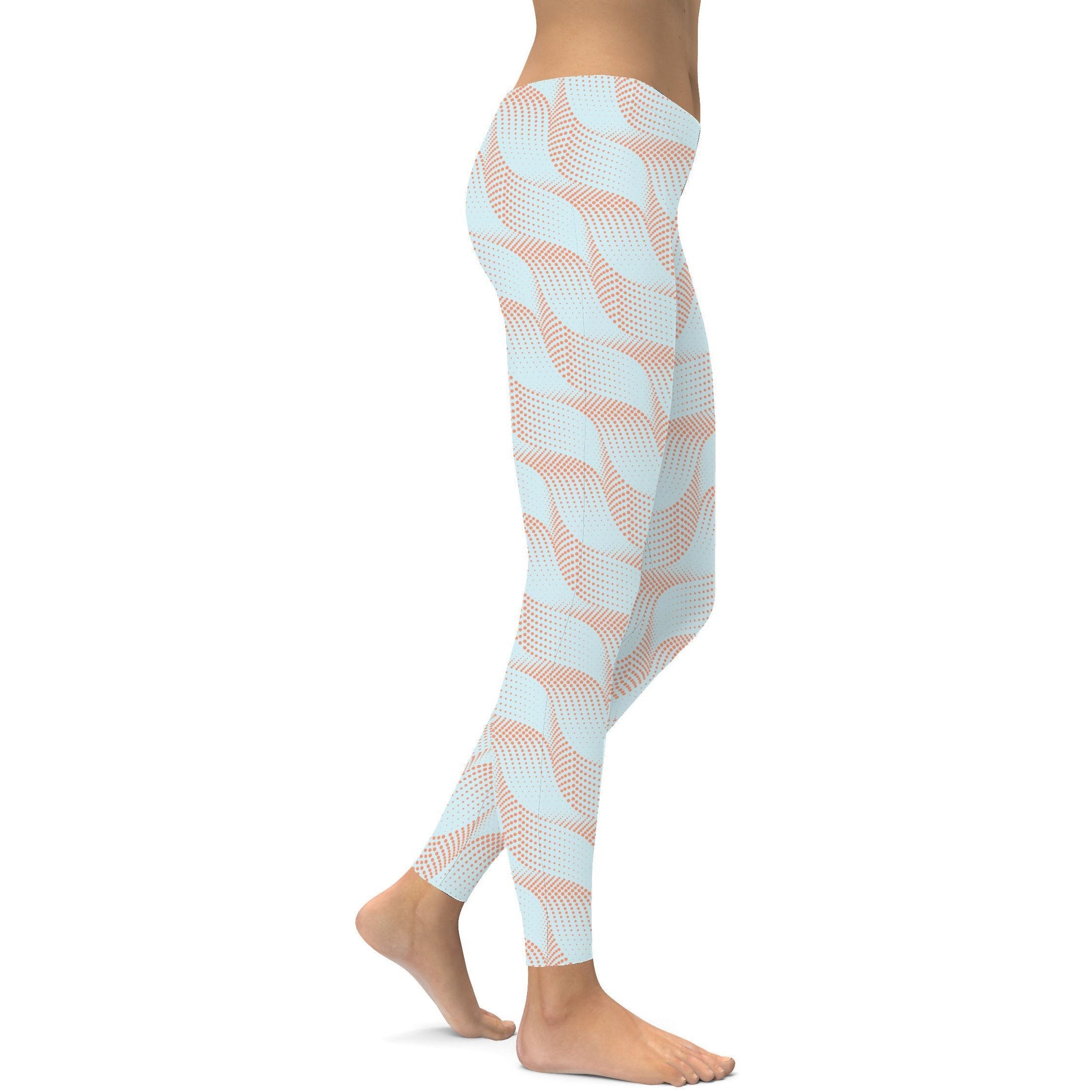 Light Blue & Apricot Wave Leggings Gearbunch