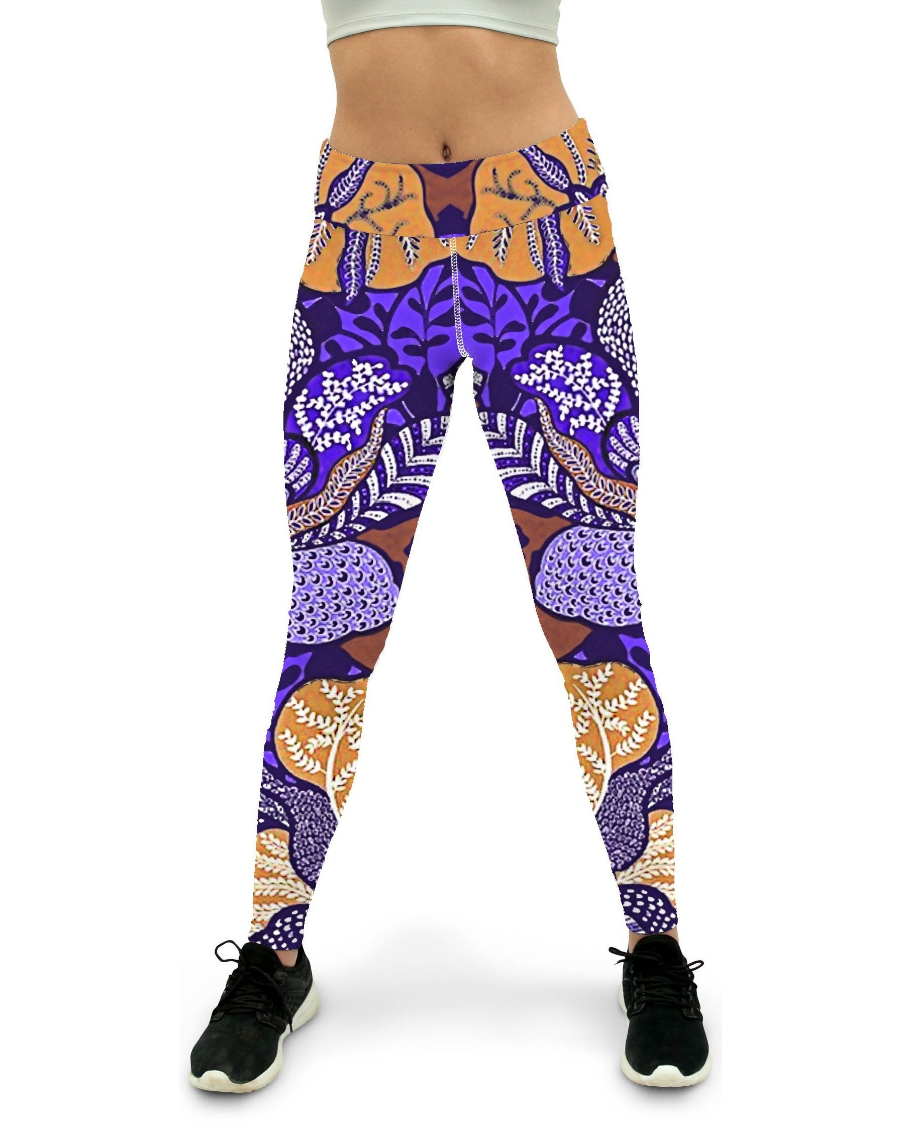 Purple Batik Floral Yoga Pants Gearbunch