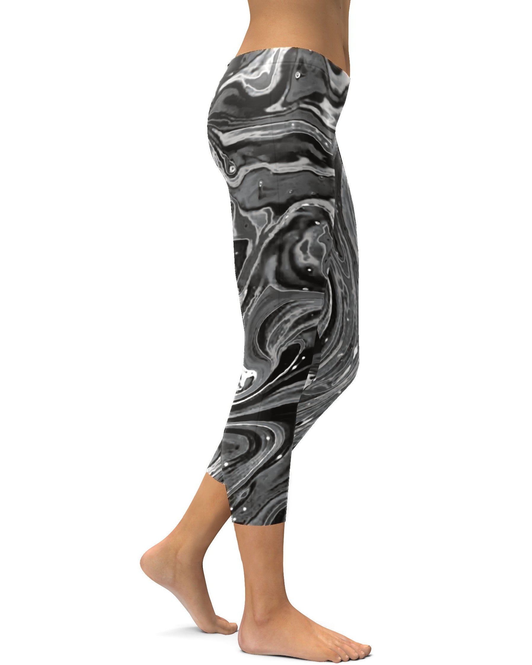 Womens Fashion Grey Swirl Capris Leggings Grey/White | Gearbunch.com