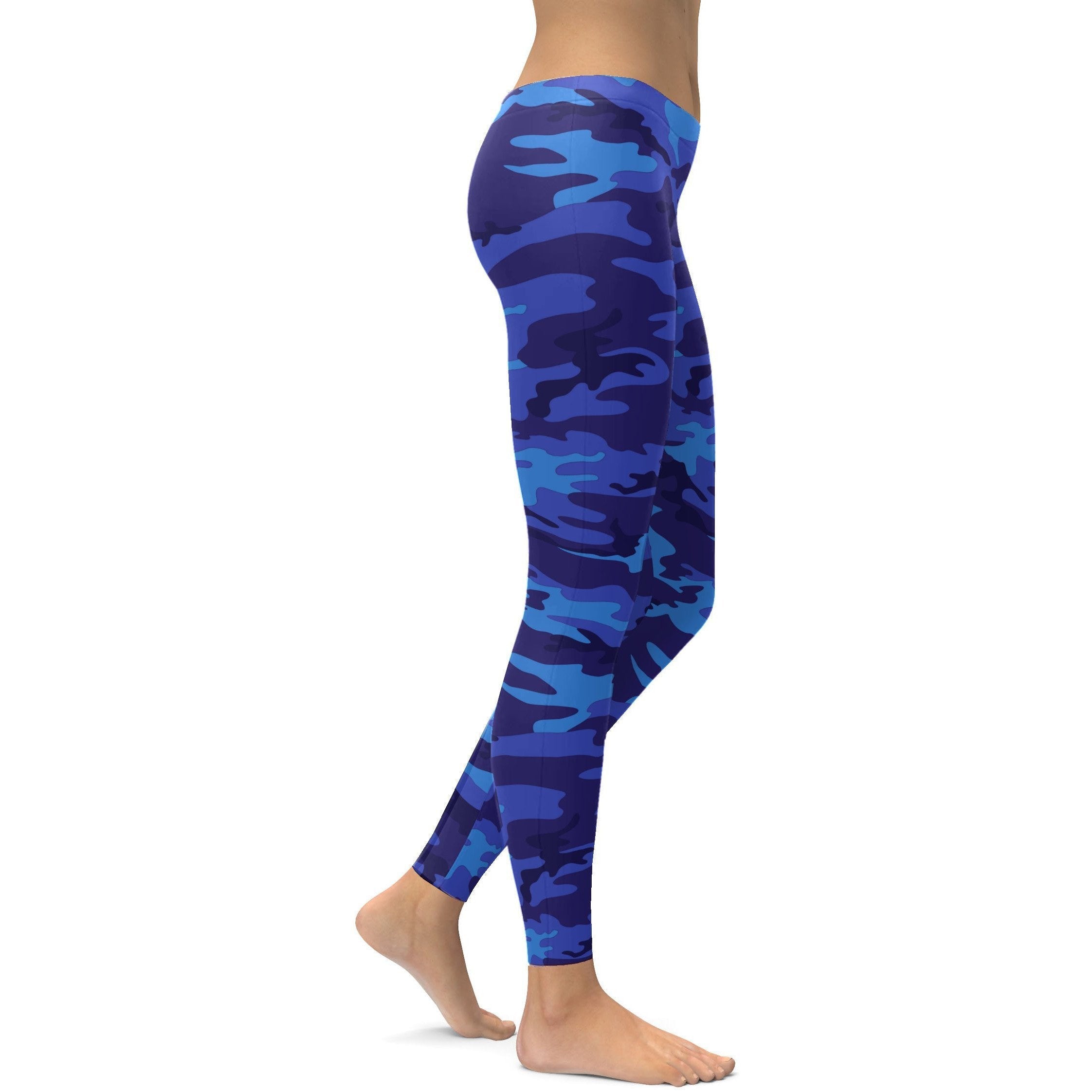 Womens Workout Yoga Blue Camo Leggings | Gear Bunch