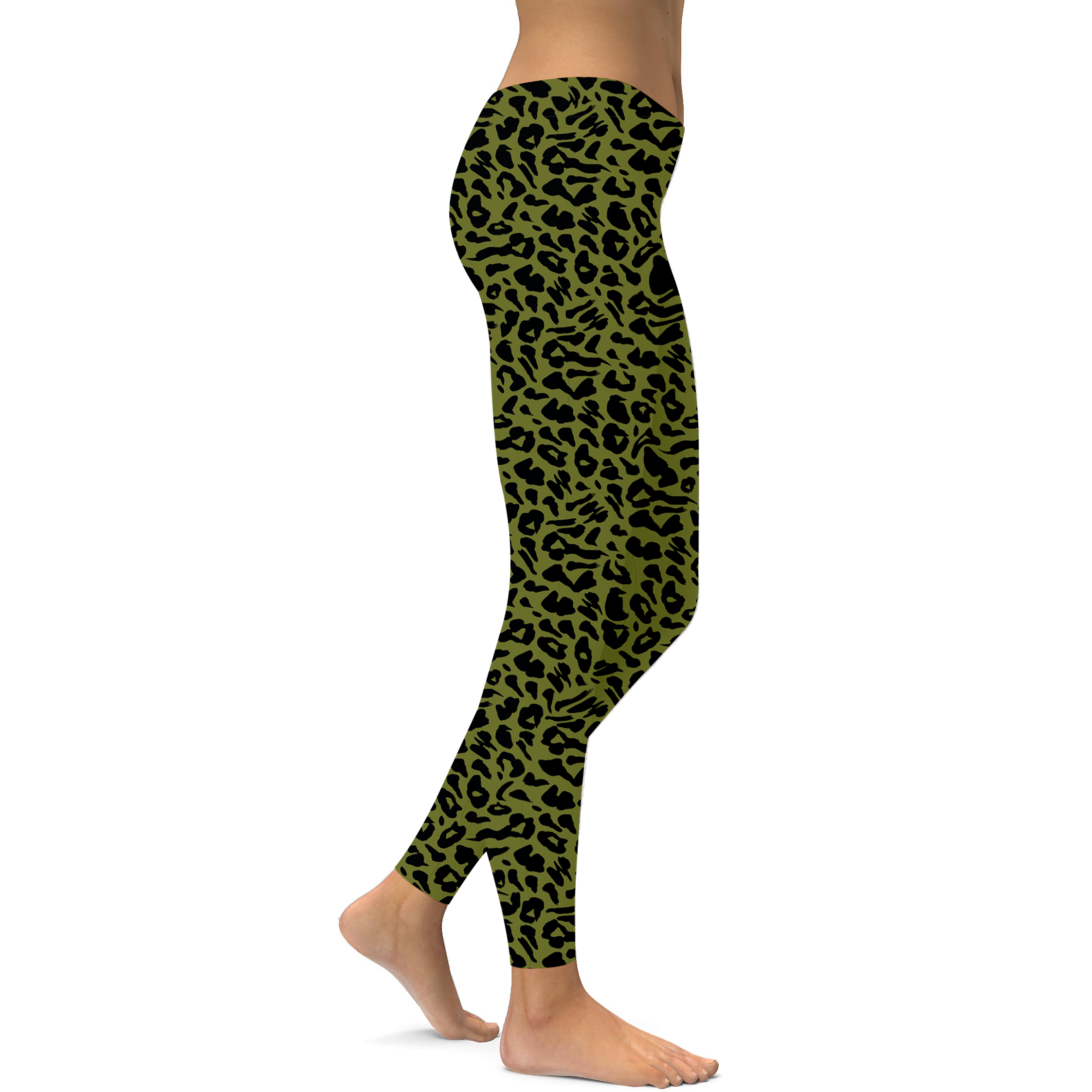  Womens Workout Yoga Olive Green Leopard Print Leggings | Gearbunch.com