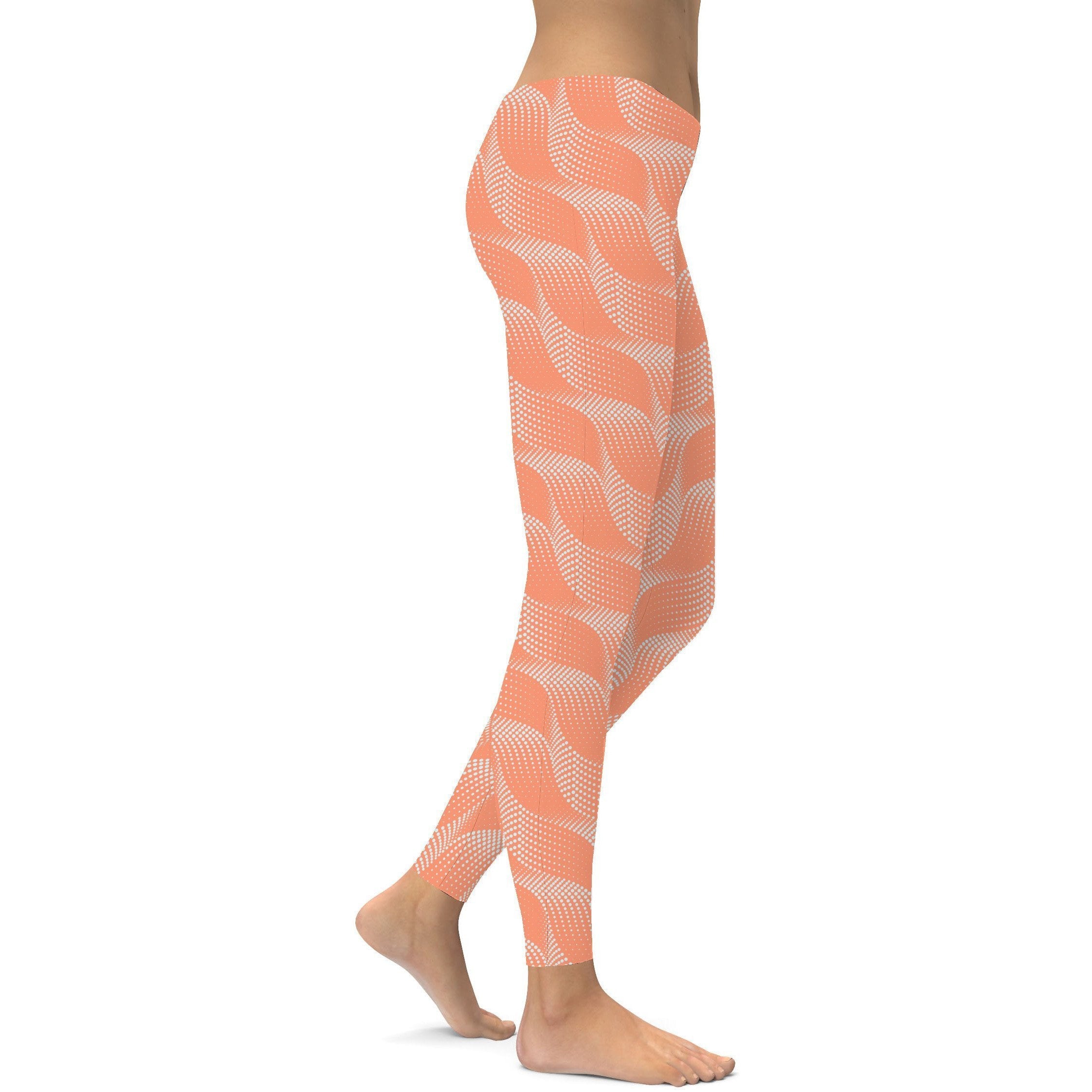 Womens Workout Yoga Apricot Wave Leggings Orange/White | Gear Bunch