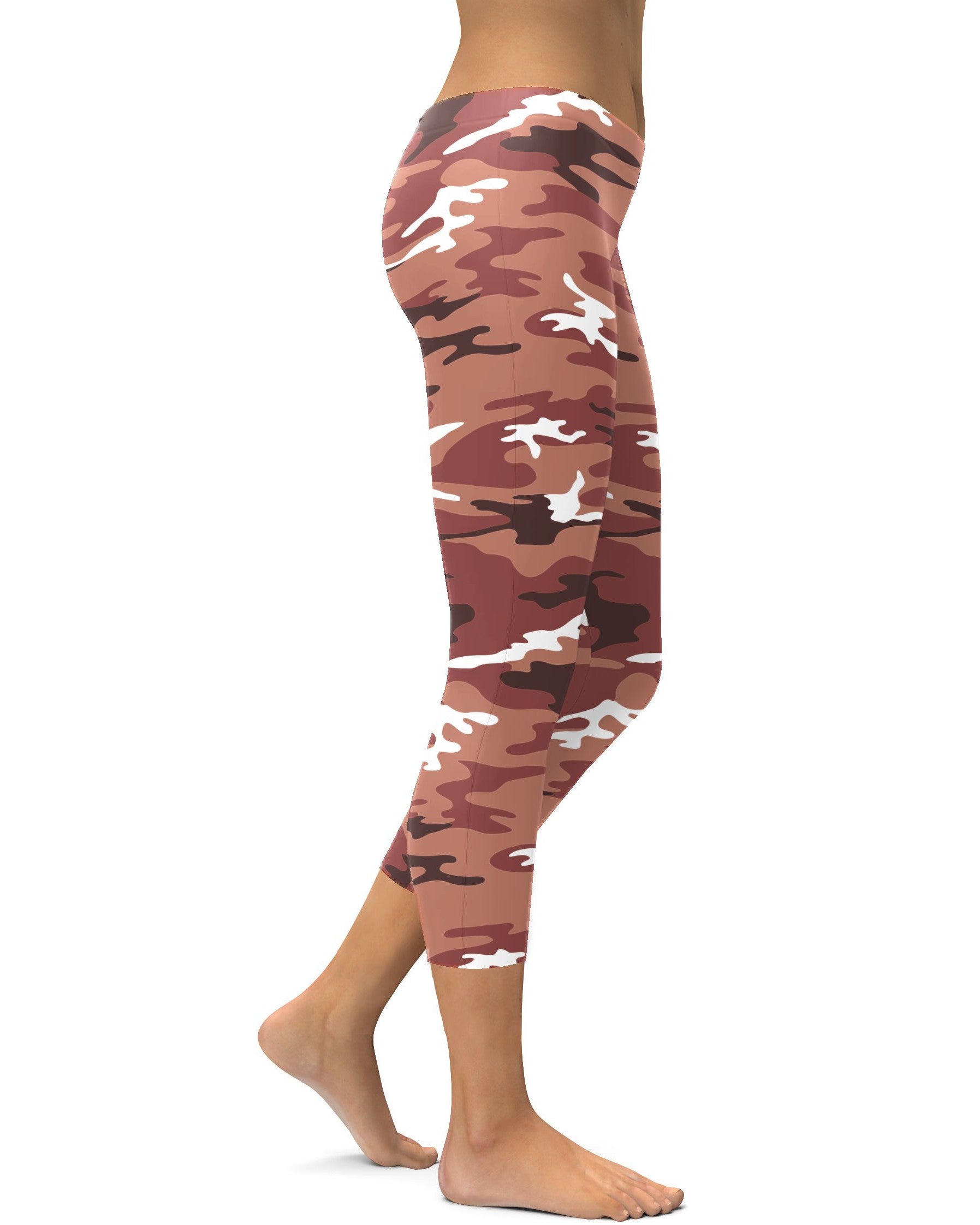 Womens Fashion Brown Camo Capri Leggings Brown/White | Gearbunch.com