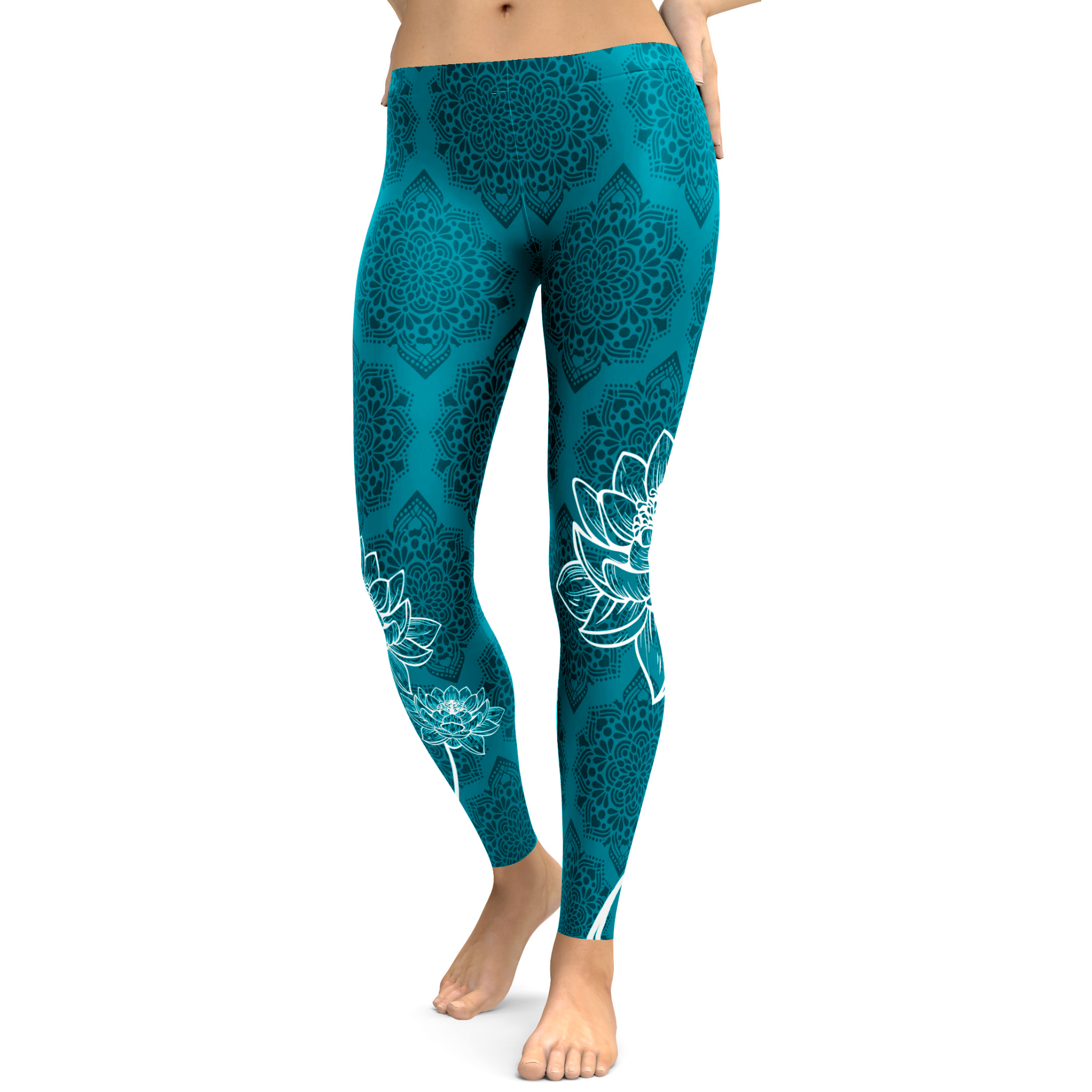 Cyan Blue Lotus Leggings - Gearbunch Leggings