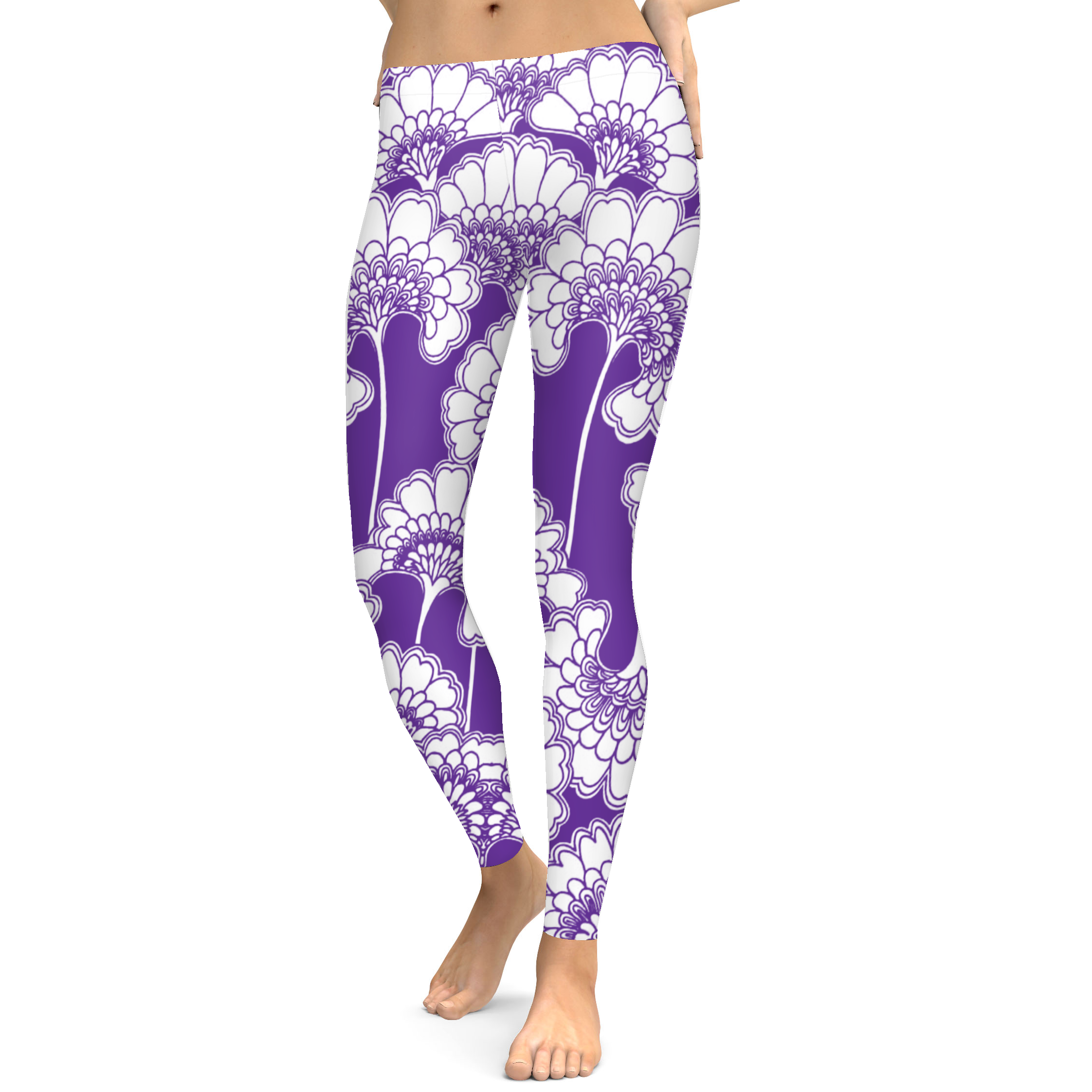 Purple Japanese Floral Leggings - Gearbunch