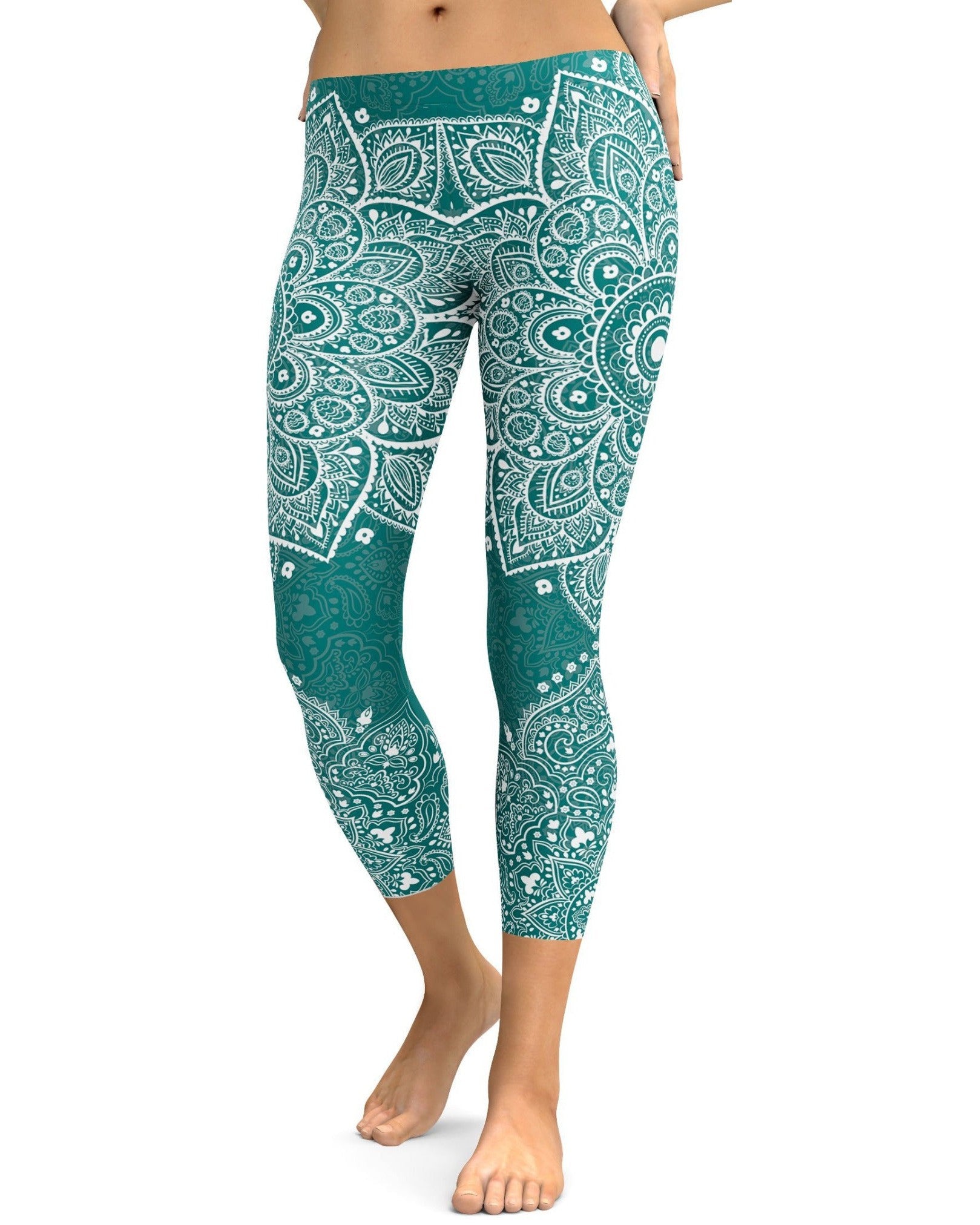 Teal Mandala Capris - GearBunch Leggings