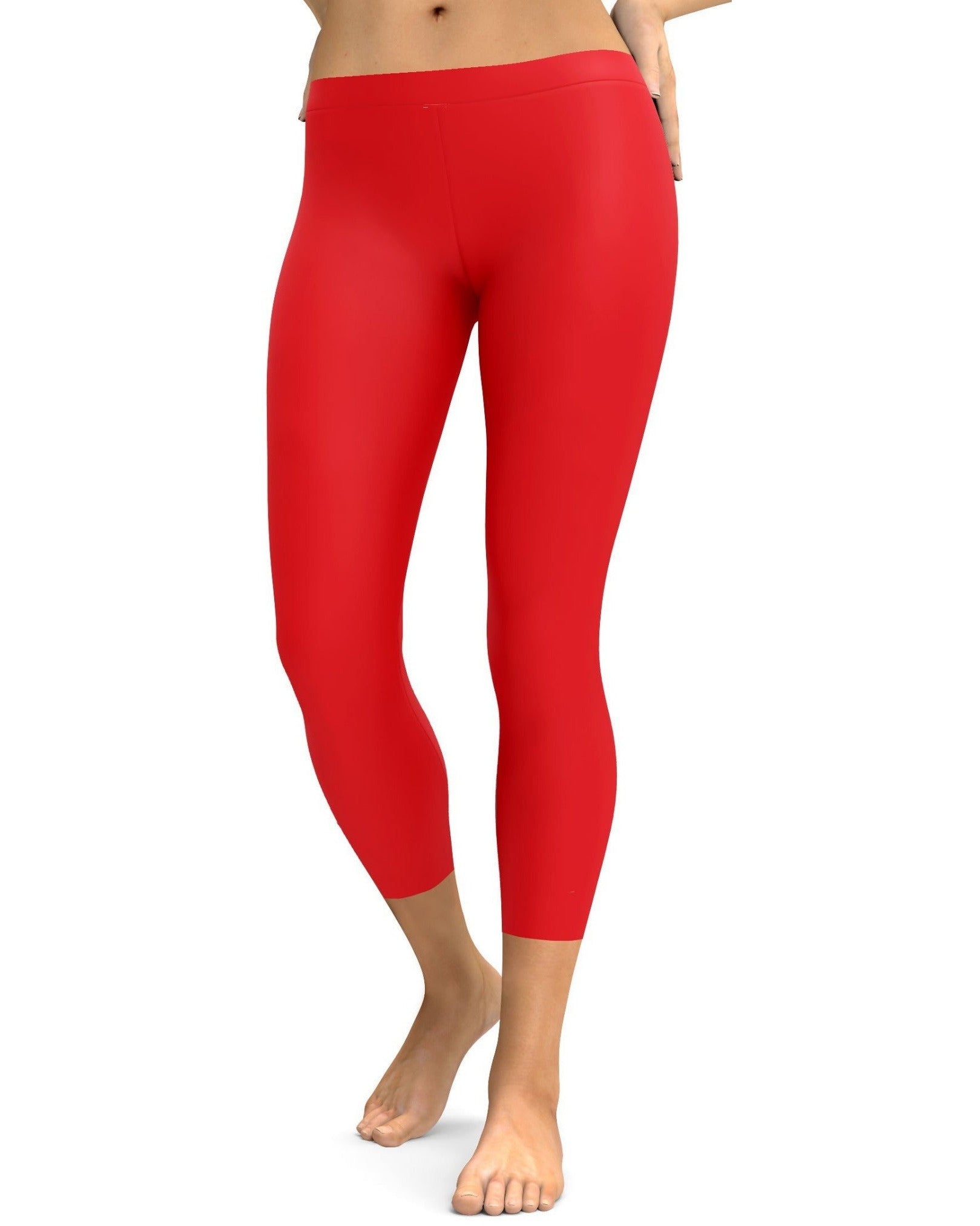 Solid Hot Red Capris - Gearbunch Leggings