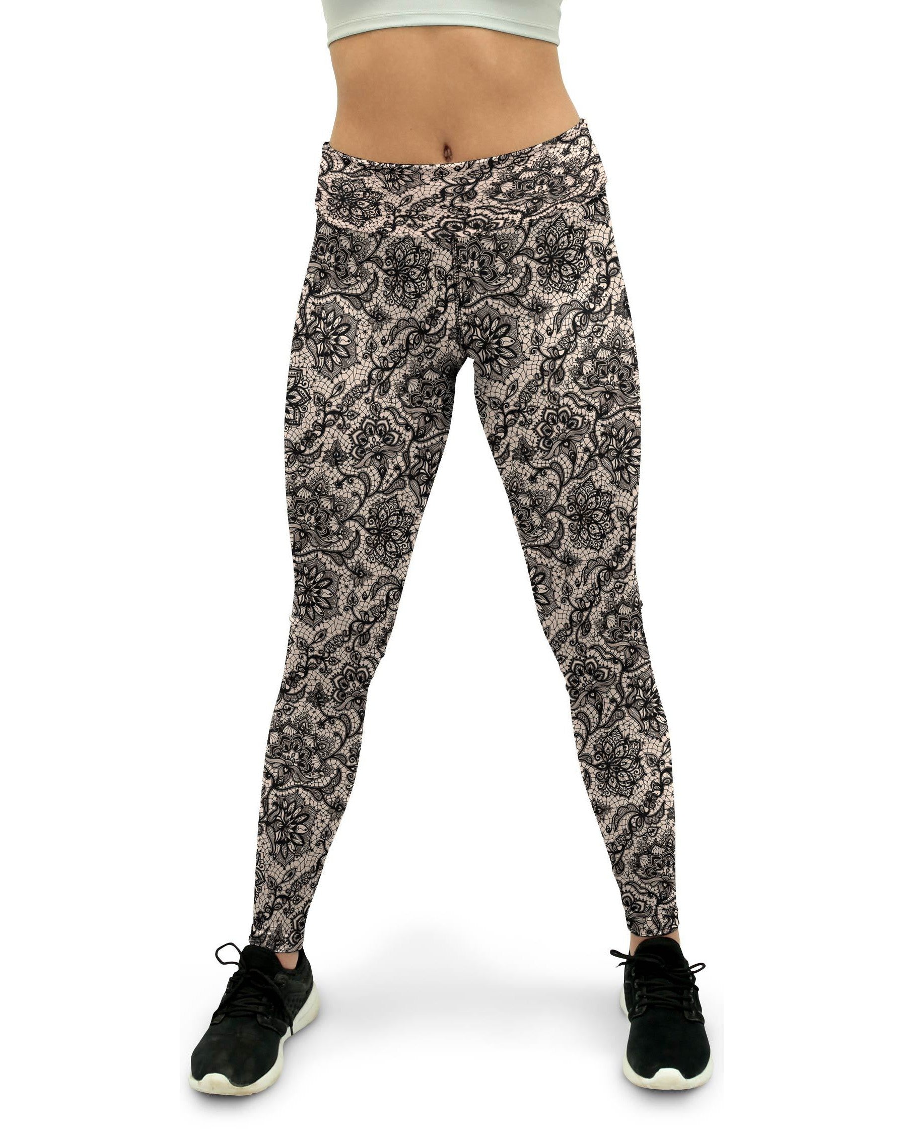 Black Faux Lace Yoga Pants - GearBunch Leggings / Yoga Pants