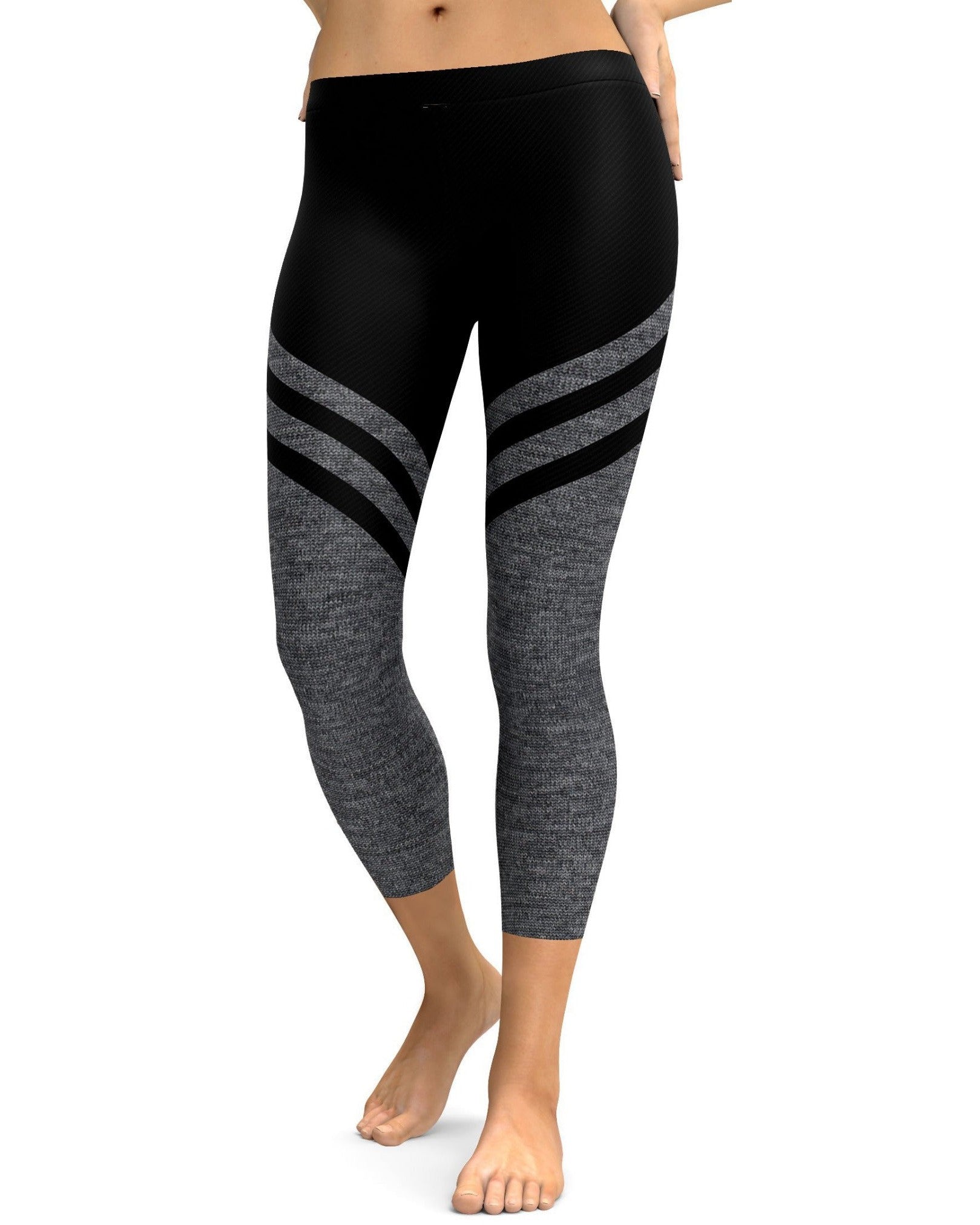 Black & Faux Heathered Stocking Capris - Gearbunch Leggings