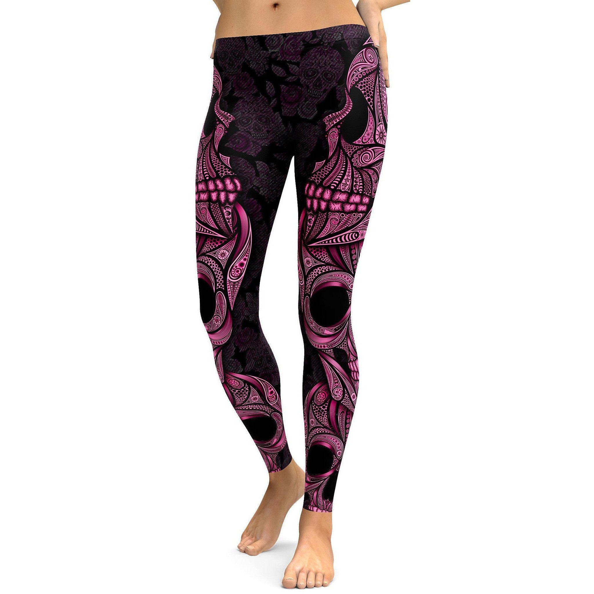 Pink Ornamental Skull Leggings - GearBunch Leggings / Yoga Pants