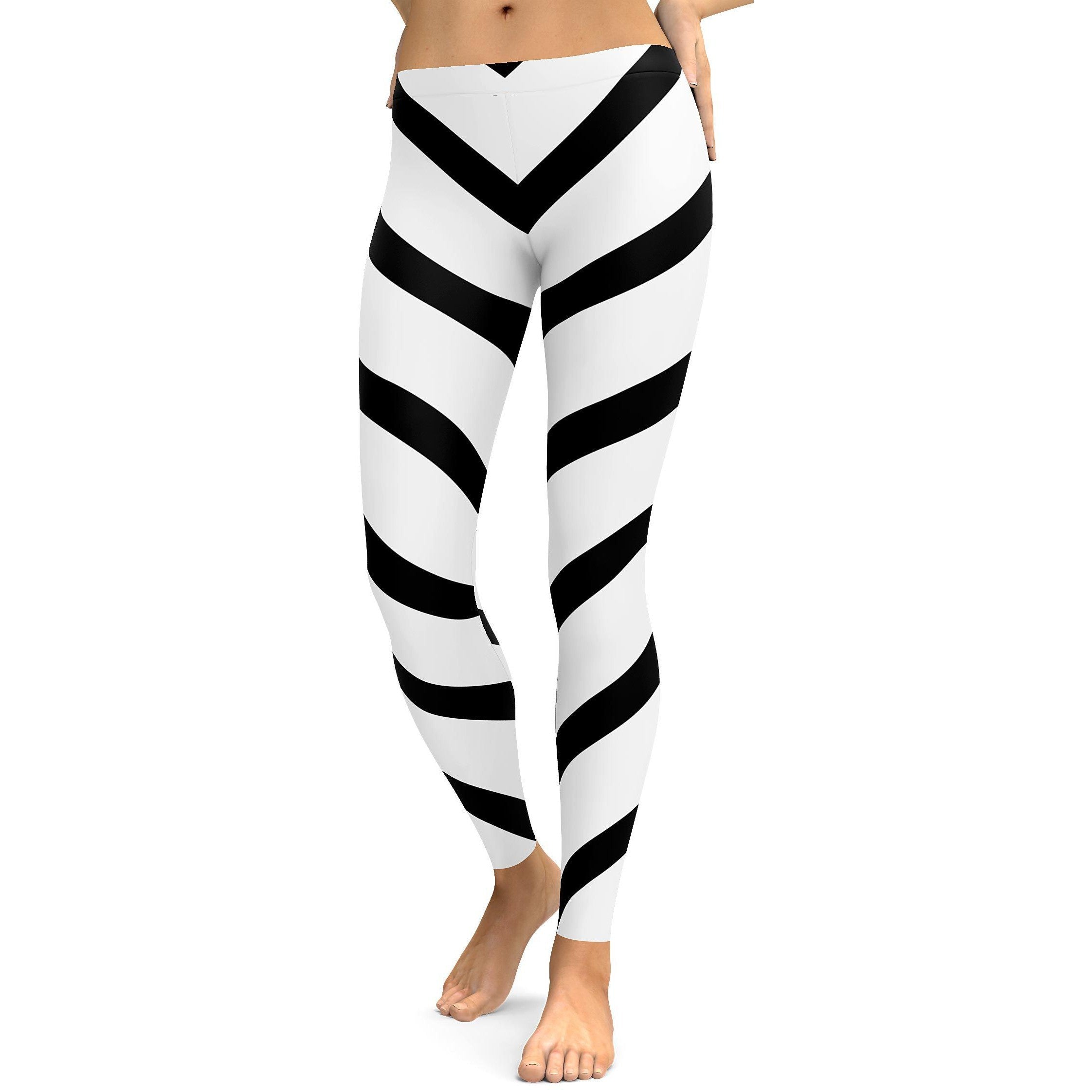 Womens Workout Yoga Black & White Striped Leggings