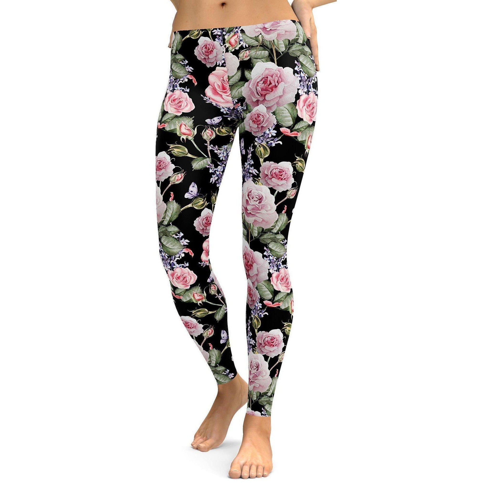 Watercolor Roses & Lavender Leggings - GearBunch Leggings