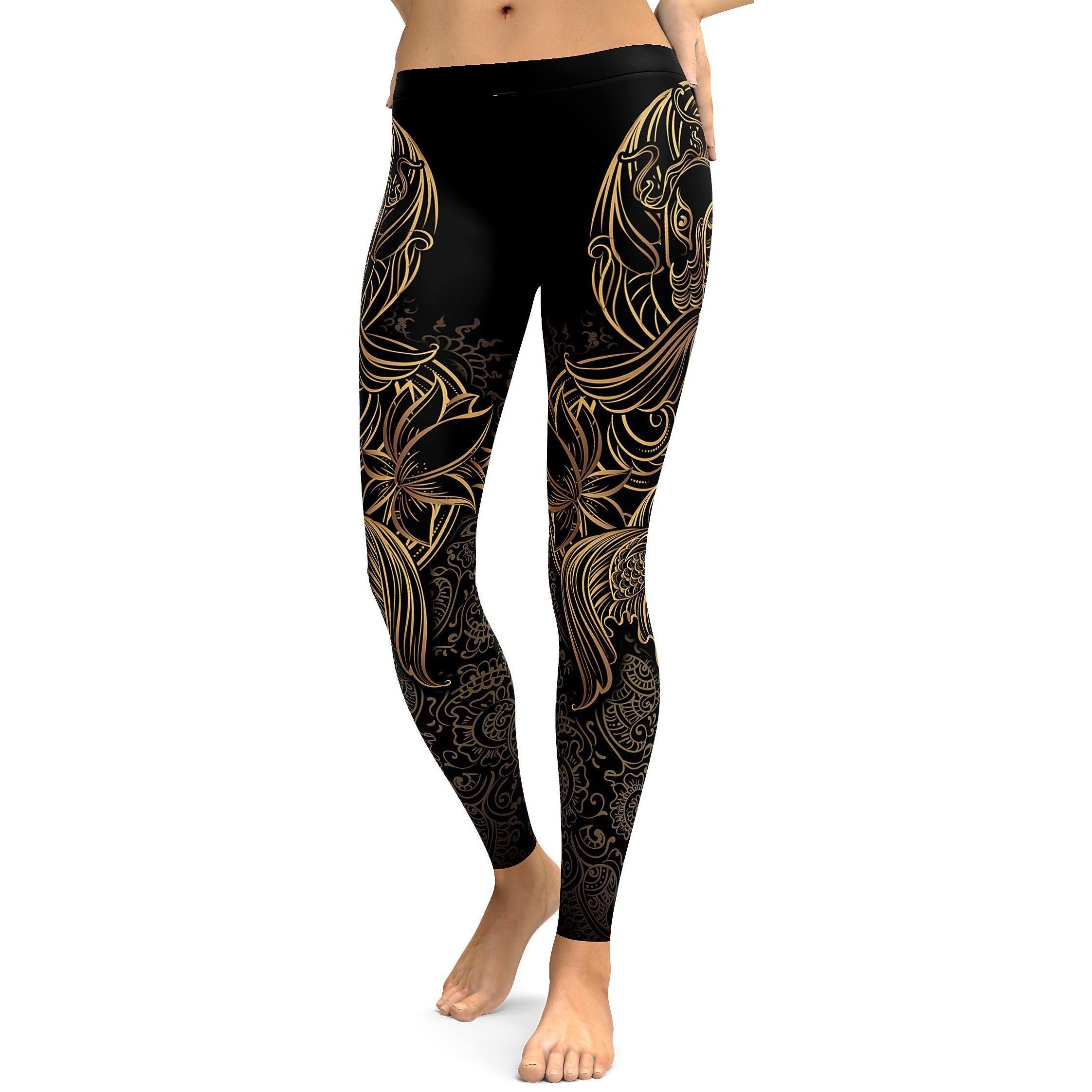 Golden Oriental Koi Fish Leggings - GearBunch Leggings / Yoga Pants