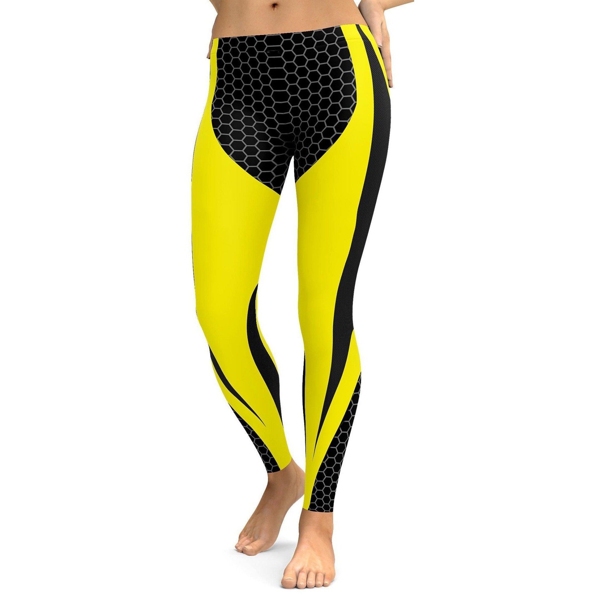 Yellow Honeycomb Carbon Leggings - Gearbunch Leggings