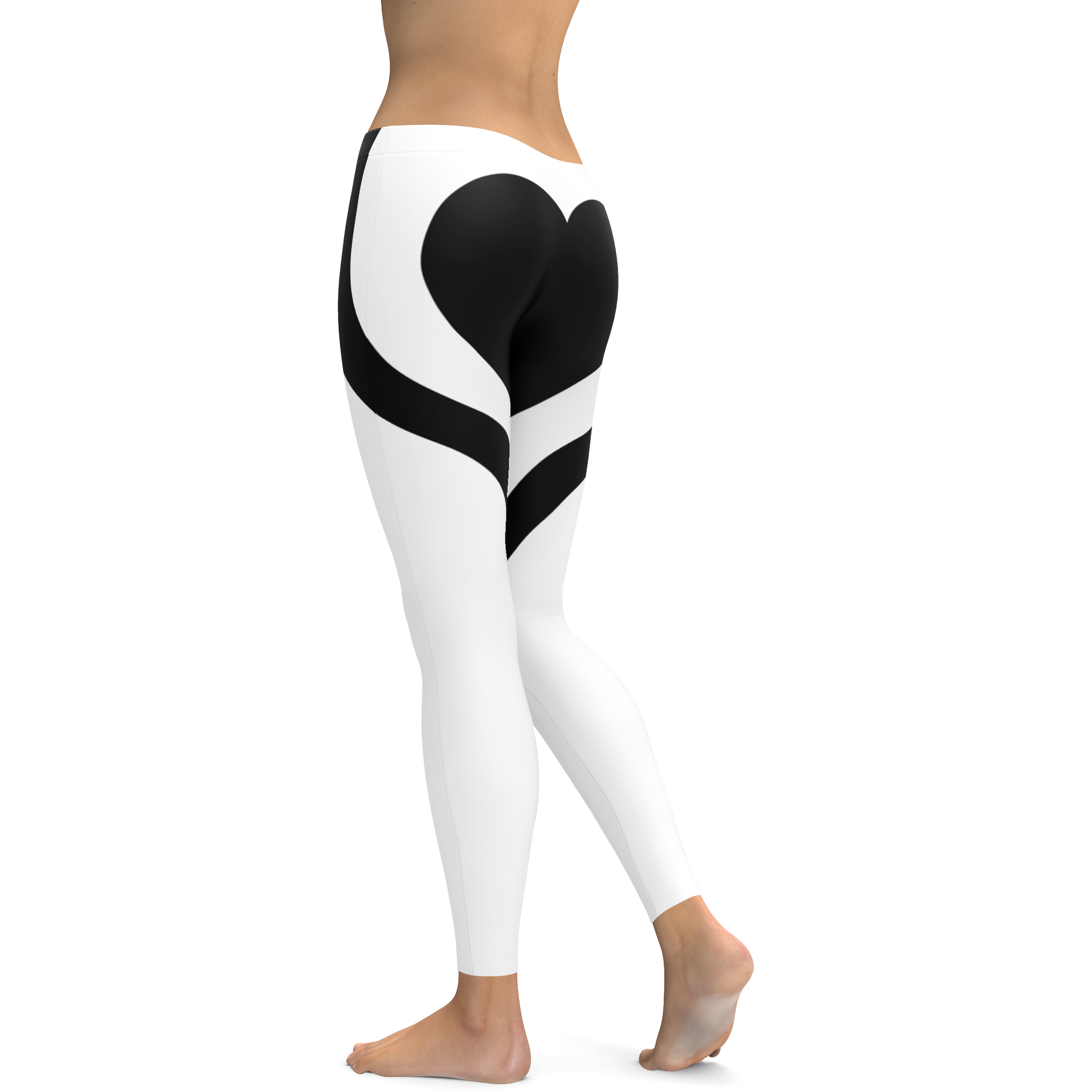 Womens Workout Yoga Black Heart Shaped White Leggings