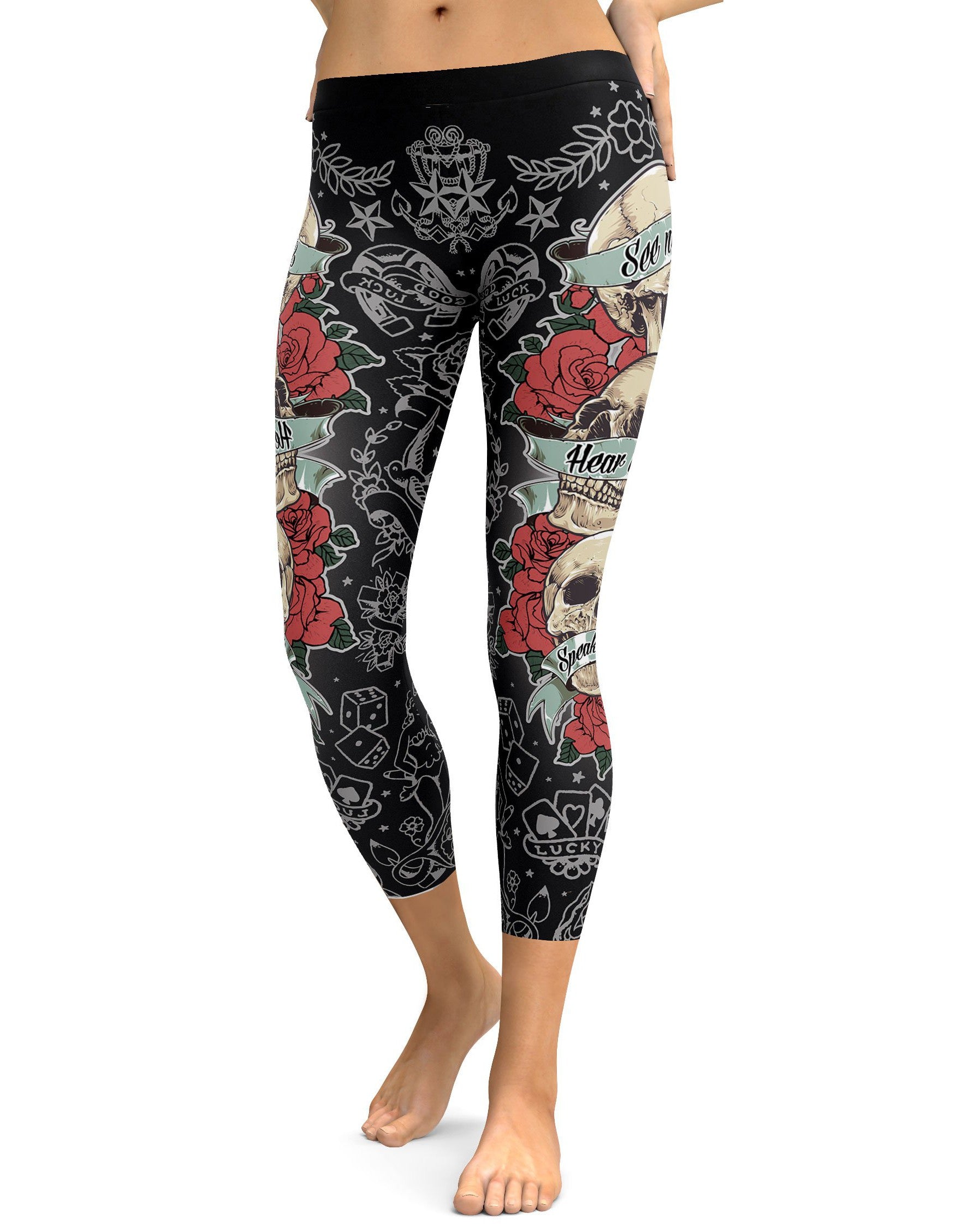 See no evil, Hear no evil, Speak no evil Black Capris - GearBunch Leggings / Yoga Pants