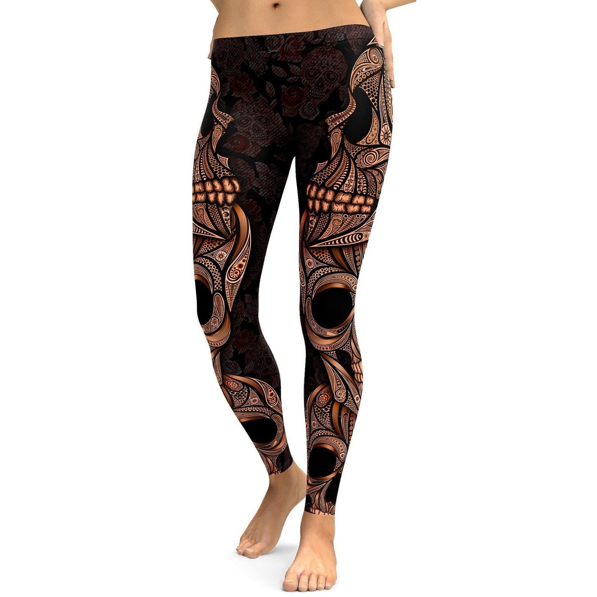 Orange Ornamental Skull Leggings - GearBunch Leggings