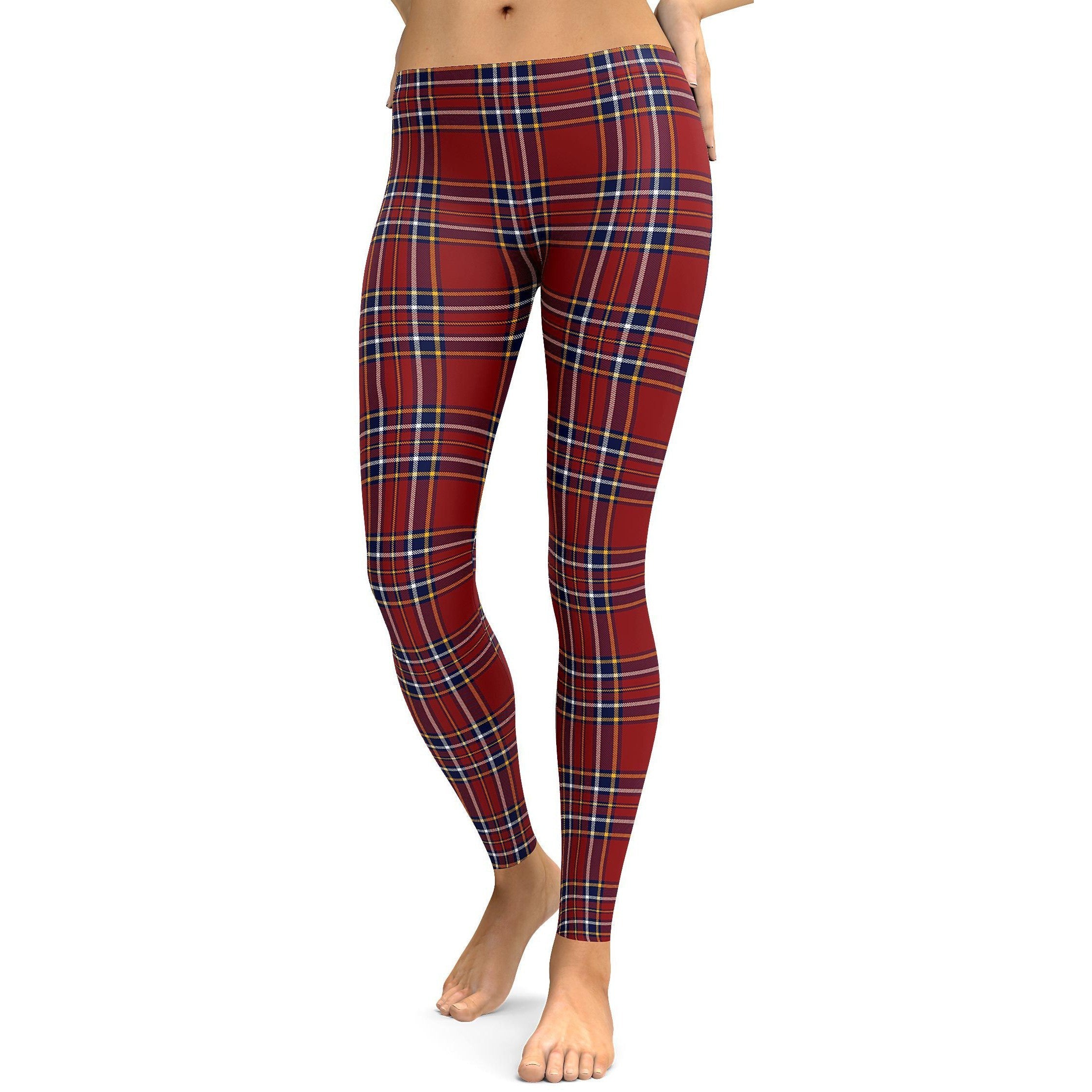 Deep Red Tartan Leggings - GearBunch Leggings / Yoga Pants