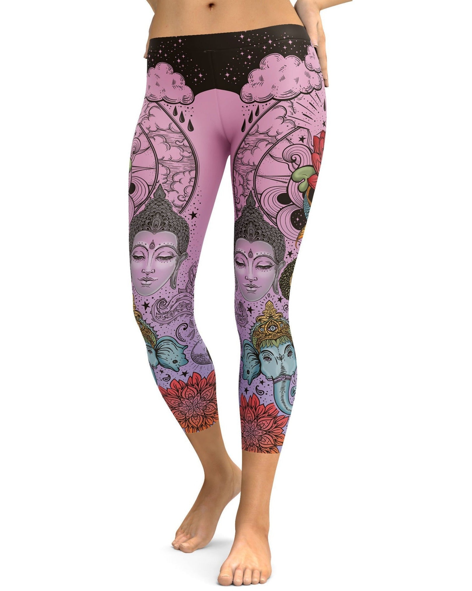 Pink Tattooed Lotus Capris - Gearbunch Leggings