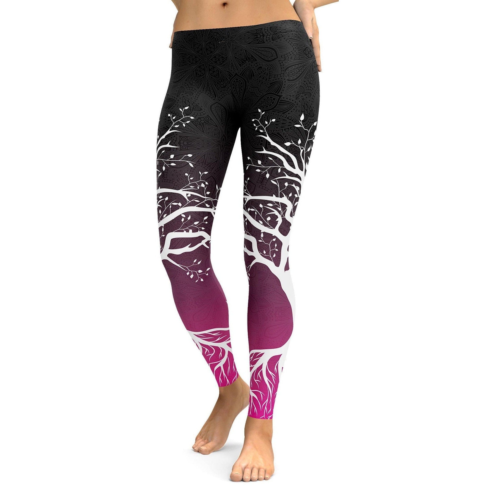 Black to Pink Tree of Life Leggings - GearBunch Leggings