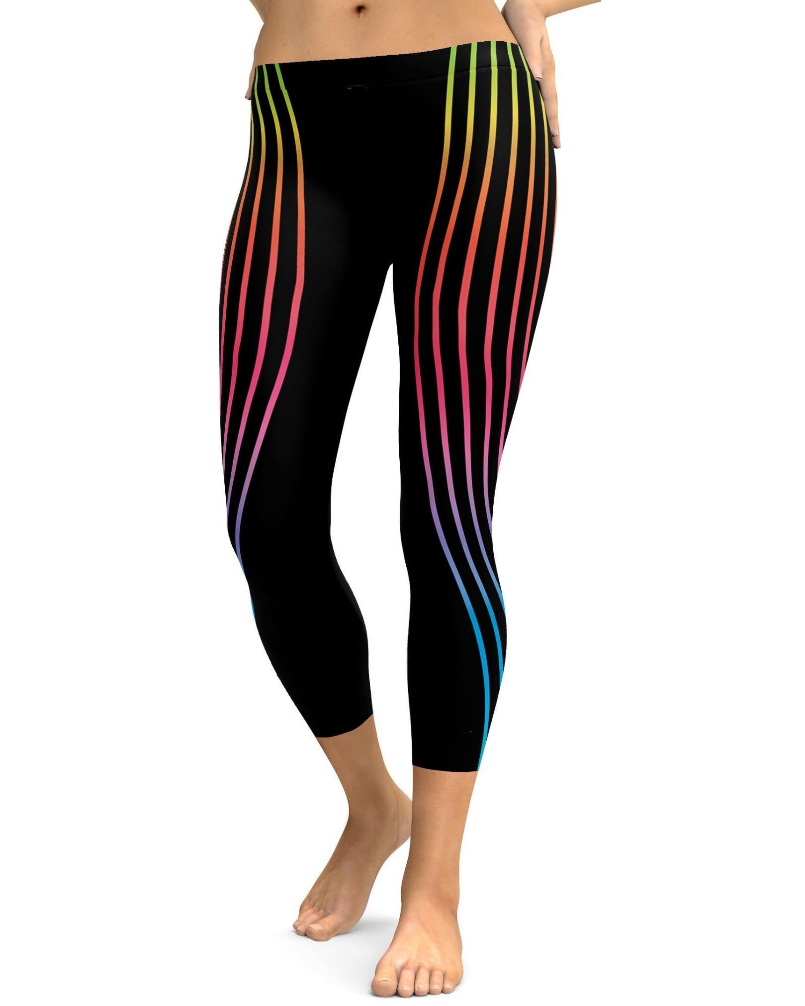 Vertical Neon Stripes Capris - GearBunch Leggings 