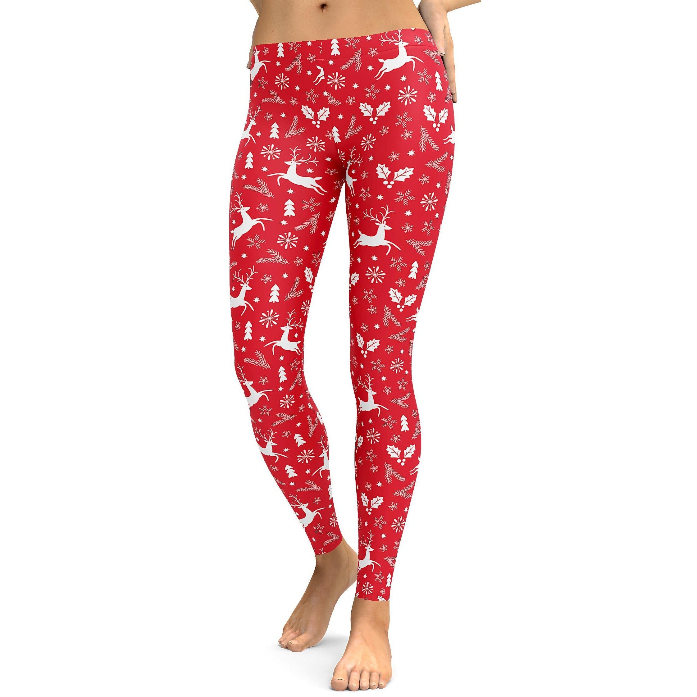 Red Reindeer Christmas Leggings