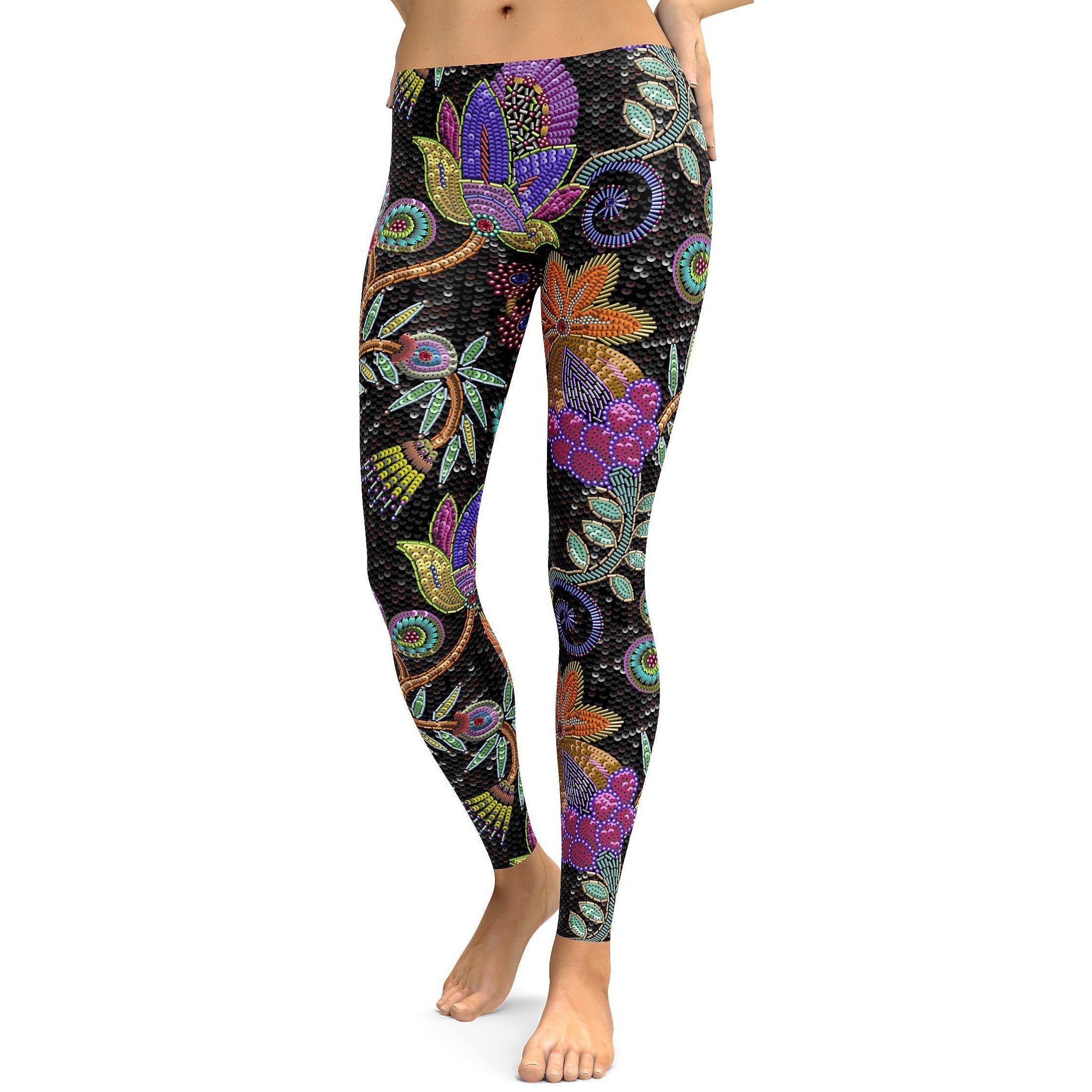 Faux Sequins Flower Leggings - GearBunch Leggings / Yoga Pants