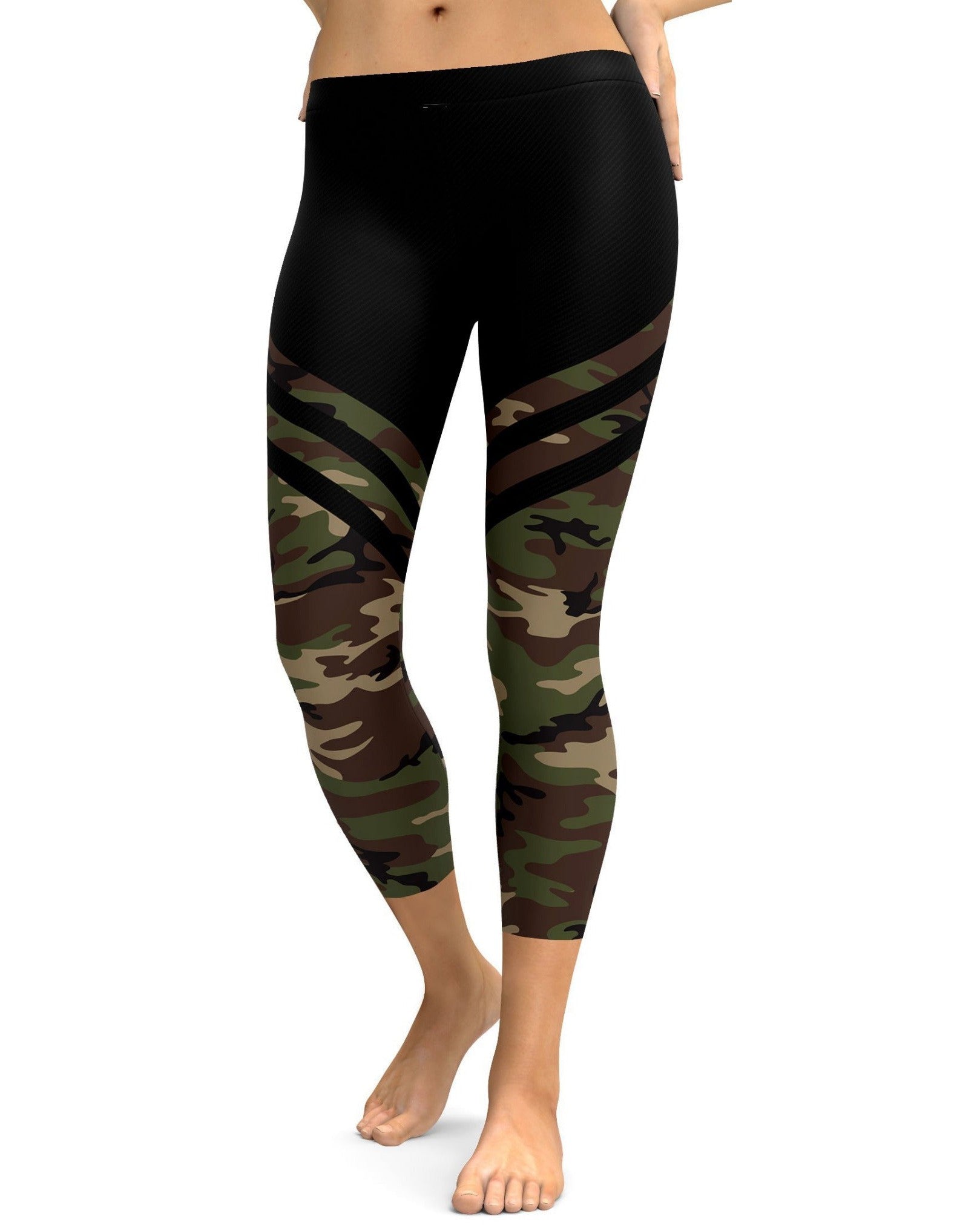 Camo & Black Thigh High Stocking Capris - GearBunch Leggings 